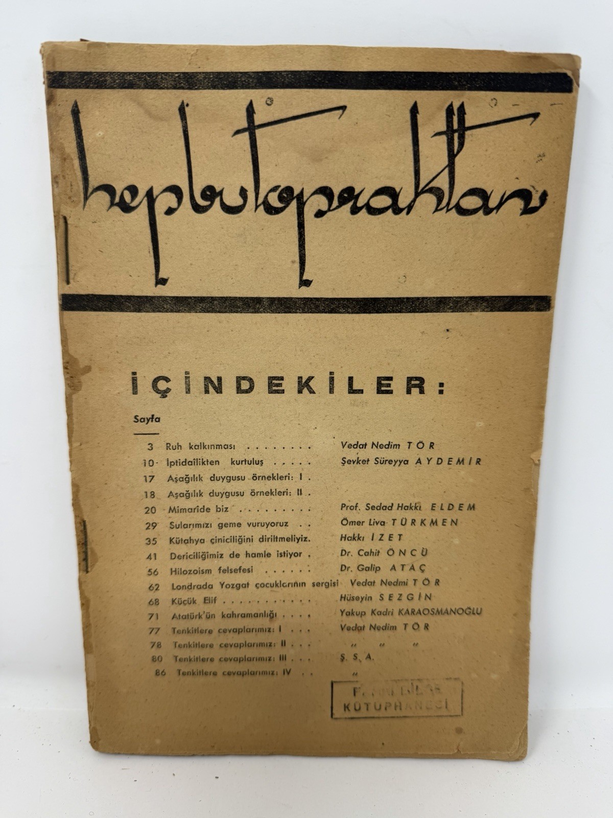 Hep Bu Topraktan Turkish Cultural Journal c.1930s Tanp?nar Vedat Nedim Tor