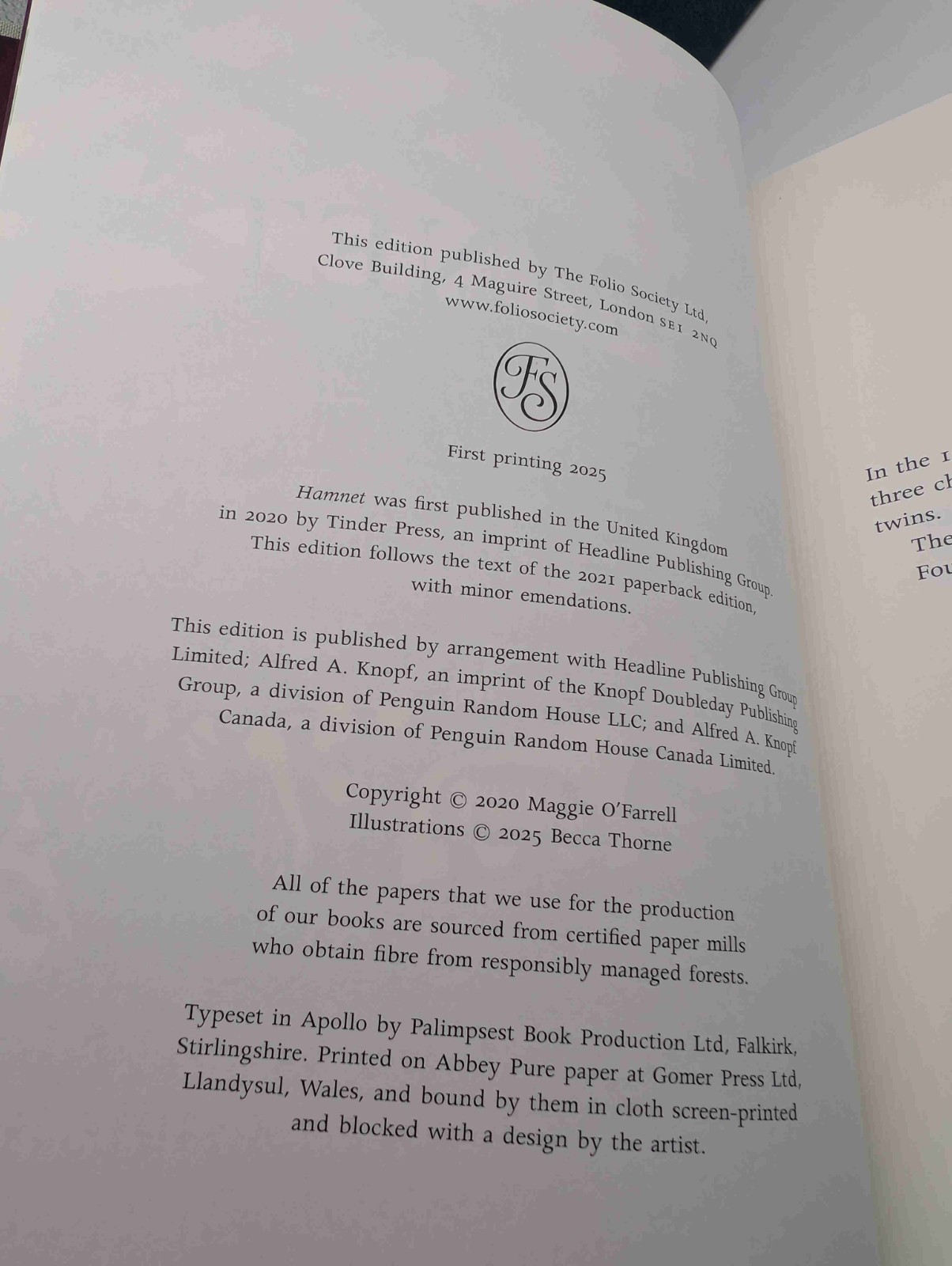 Hamnet – SIGNED Folio Society Edition – First Edition thus – Maggie O’Farrell