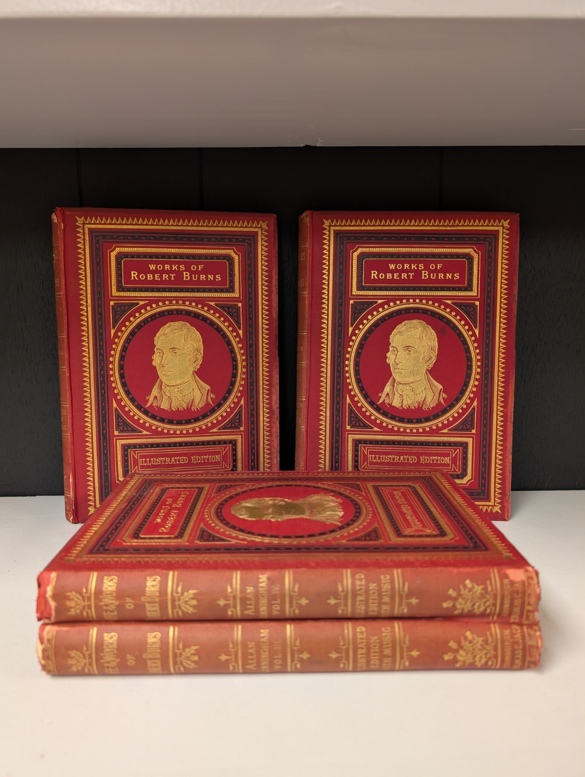 The Works of Robert Burns (4 Volume Set) Antique Books Illustrated W/ Music
