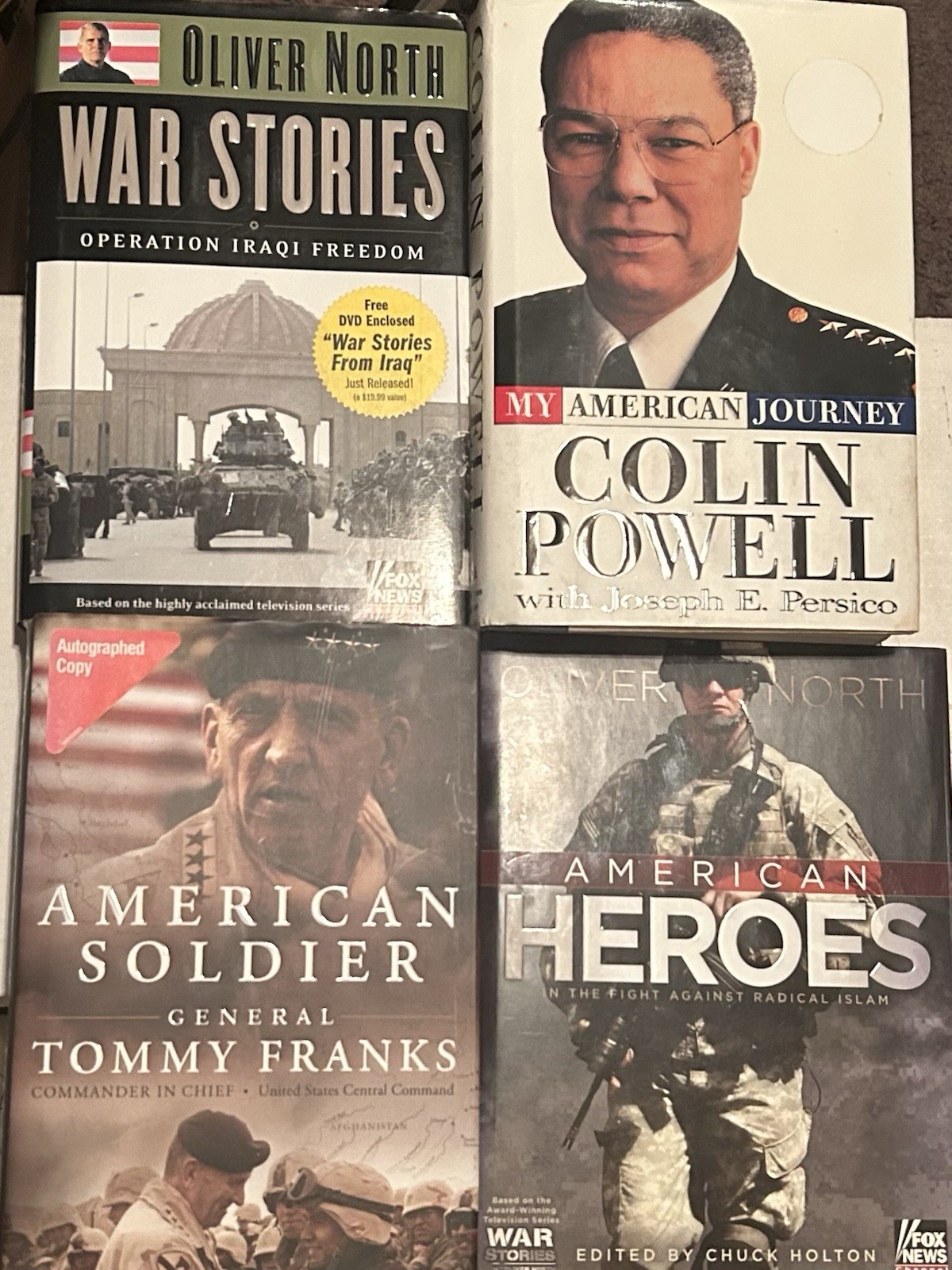 Signed Hardcover Military & War Books Lot Oliver North Powell Franks