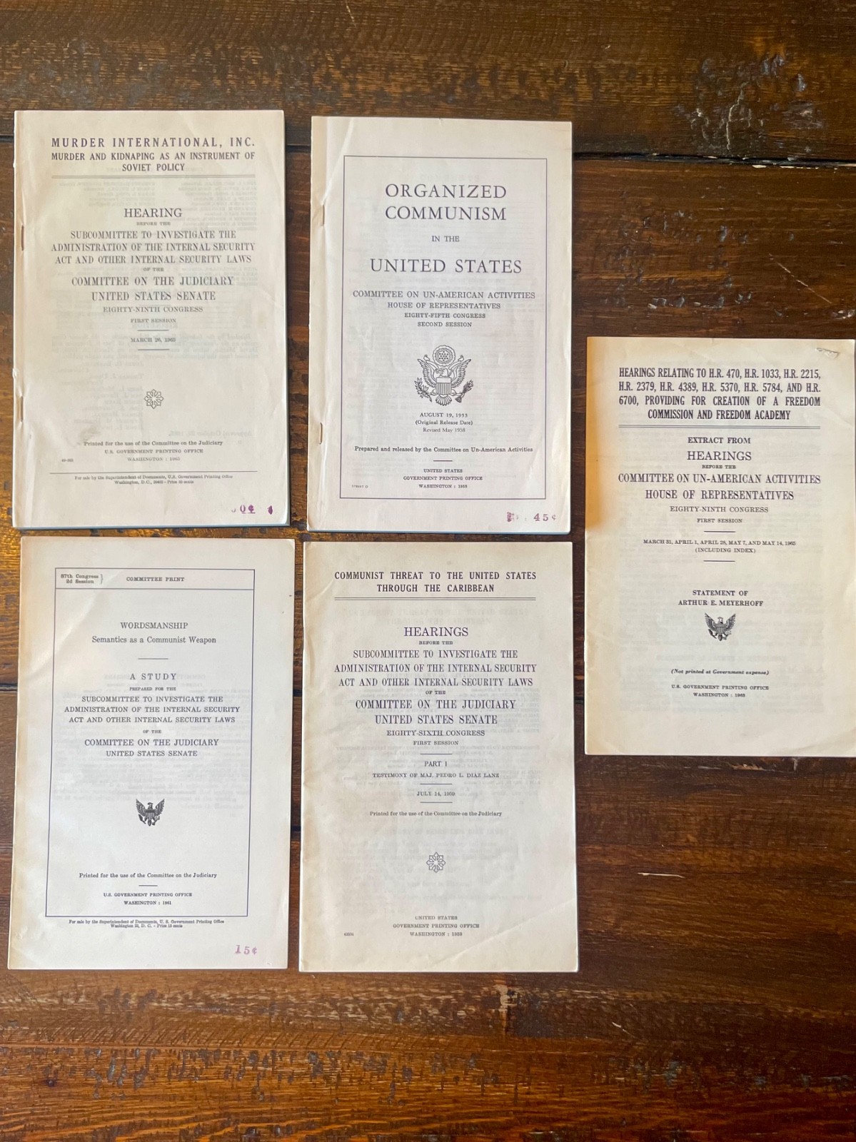 Cold War Anti-Communist Lot (5 booklets); Senate, 1958-65, KGB, Cuba, Propaganda