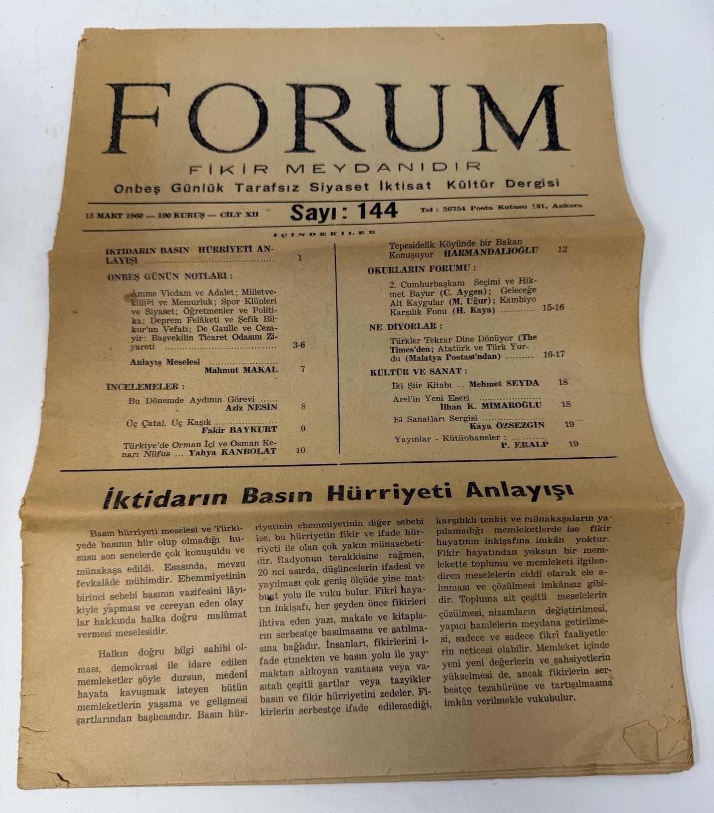 1960 FORUM Turkish Political Culture Magazine Aziz Nesin Ankara No 144