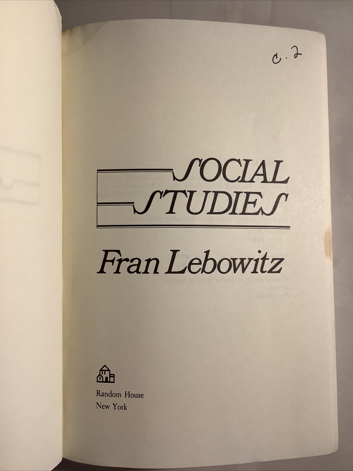 SOCIAL STUDIES by Fran Lebowitz (1981, Hardcover) Ex-Library, 1st Edition, DJ