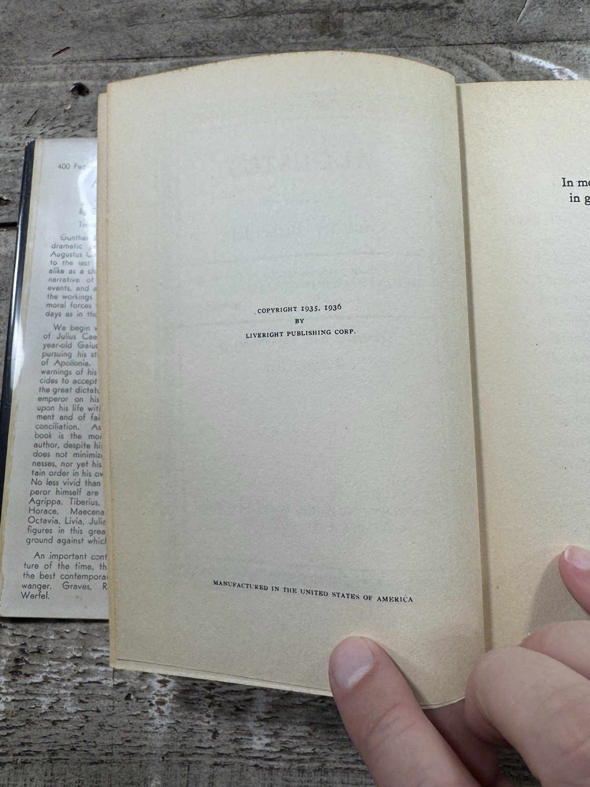 1936 Antique Novel “Augustus by Gunther Birkenfeld” Rare Dust Jacket