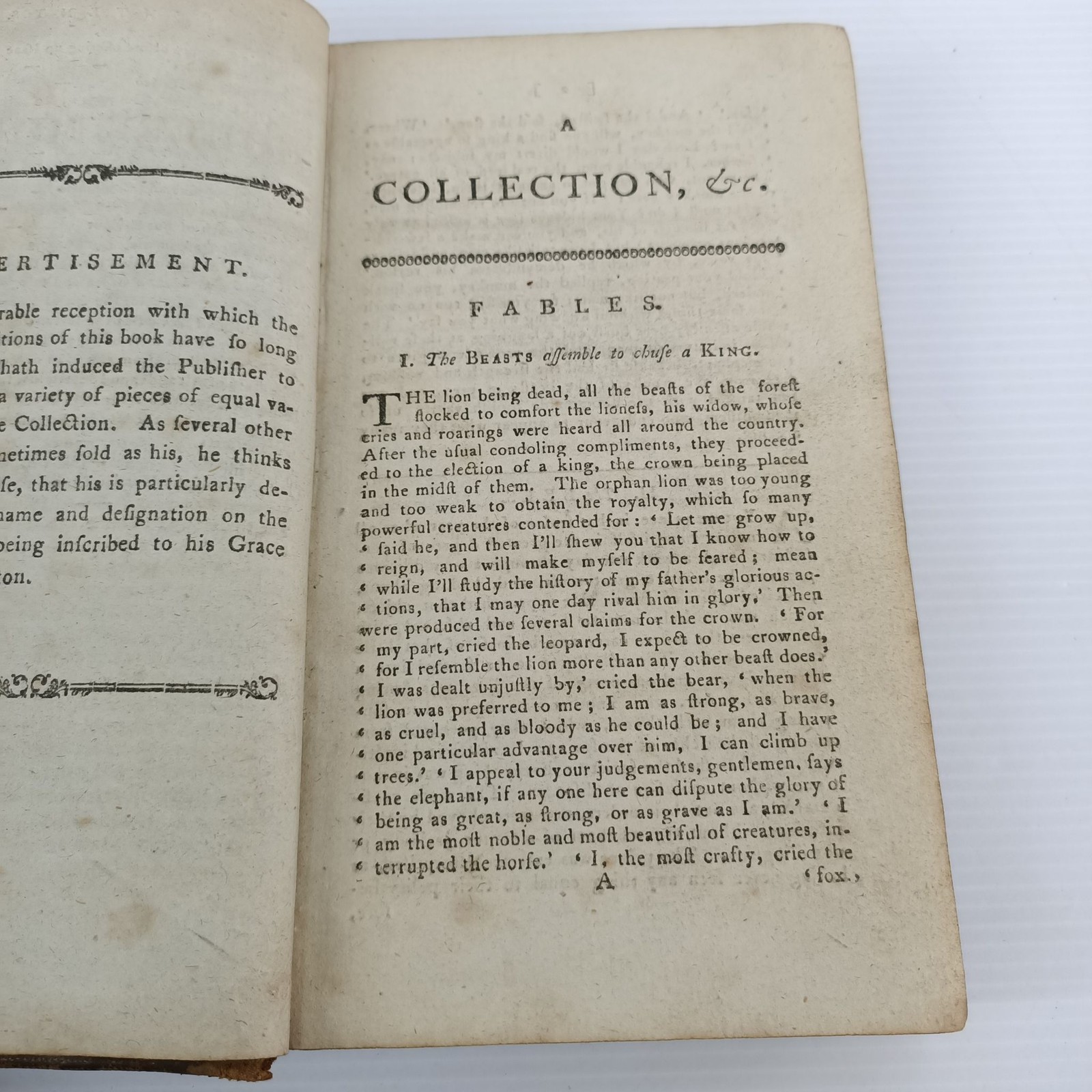 Antique Leather Bound Book Collection Fables Poems 18th Century Foxing Wear