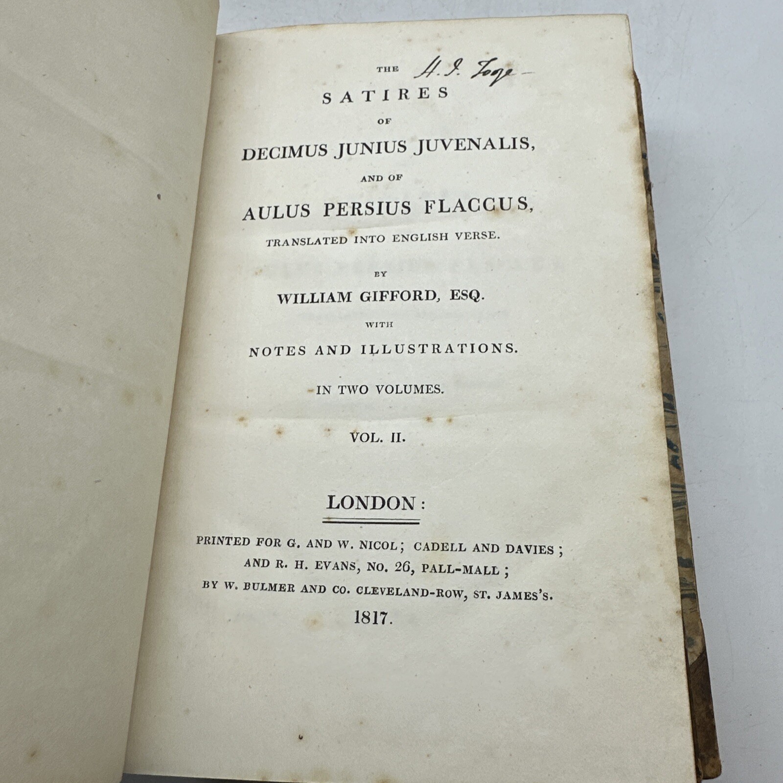 1817 Juvenal & Persius Satires William Gifford English Translation Classical Lat