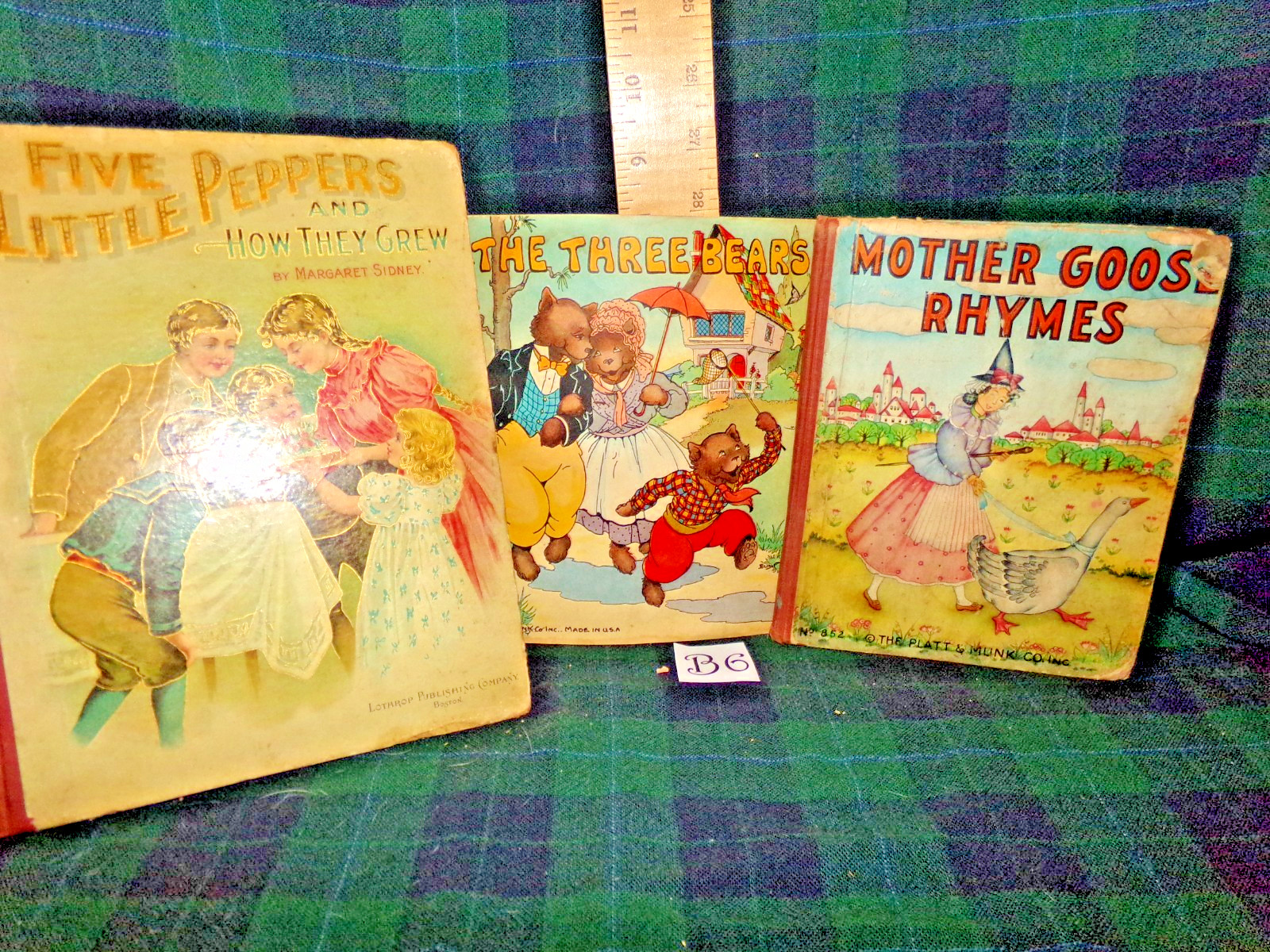 Antique 1890s Victorian Litho Books 3p Little Peppers, 3 Bears, Mother Goose B6