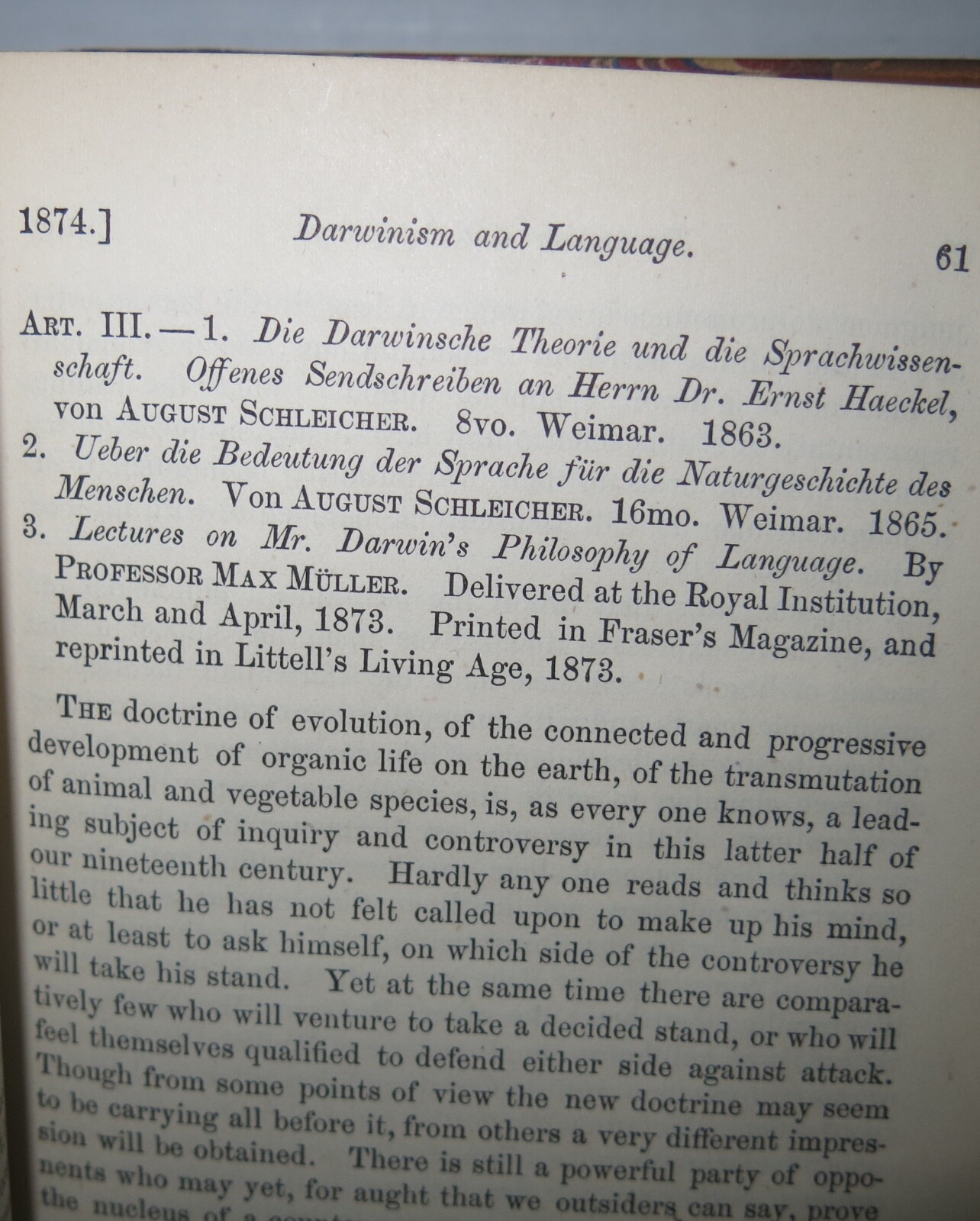 August Schleicher Darwinism and Language 1874 Evolution Darwin