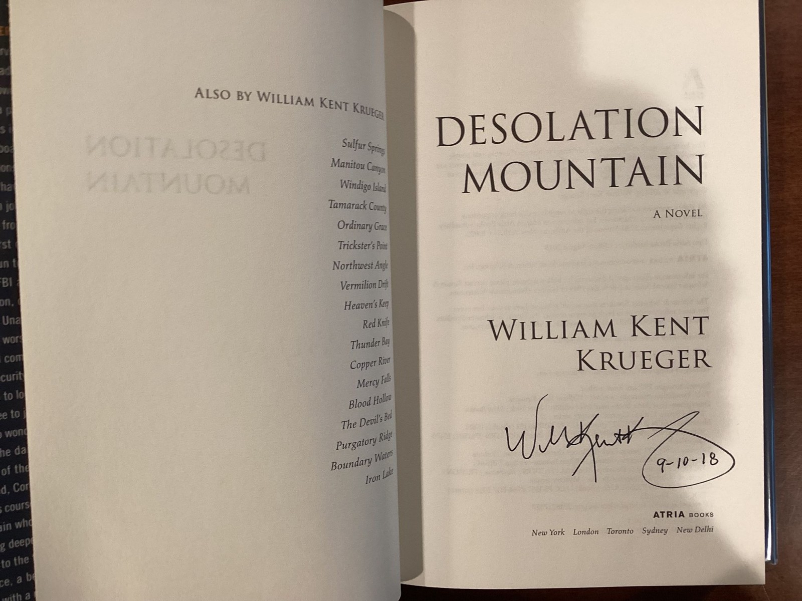 William Kent Krueger / Desolation Mountain signed & dated 1st Edition 2018