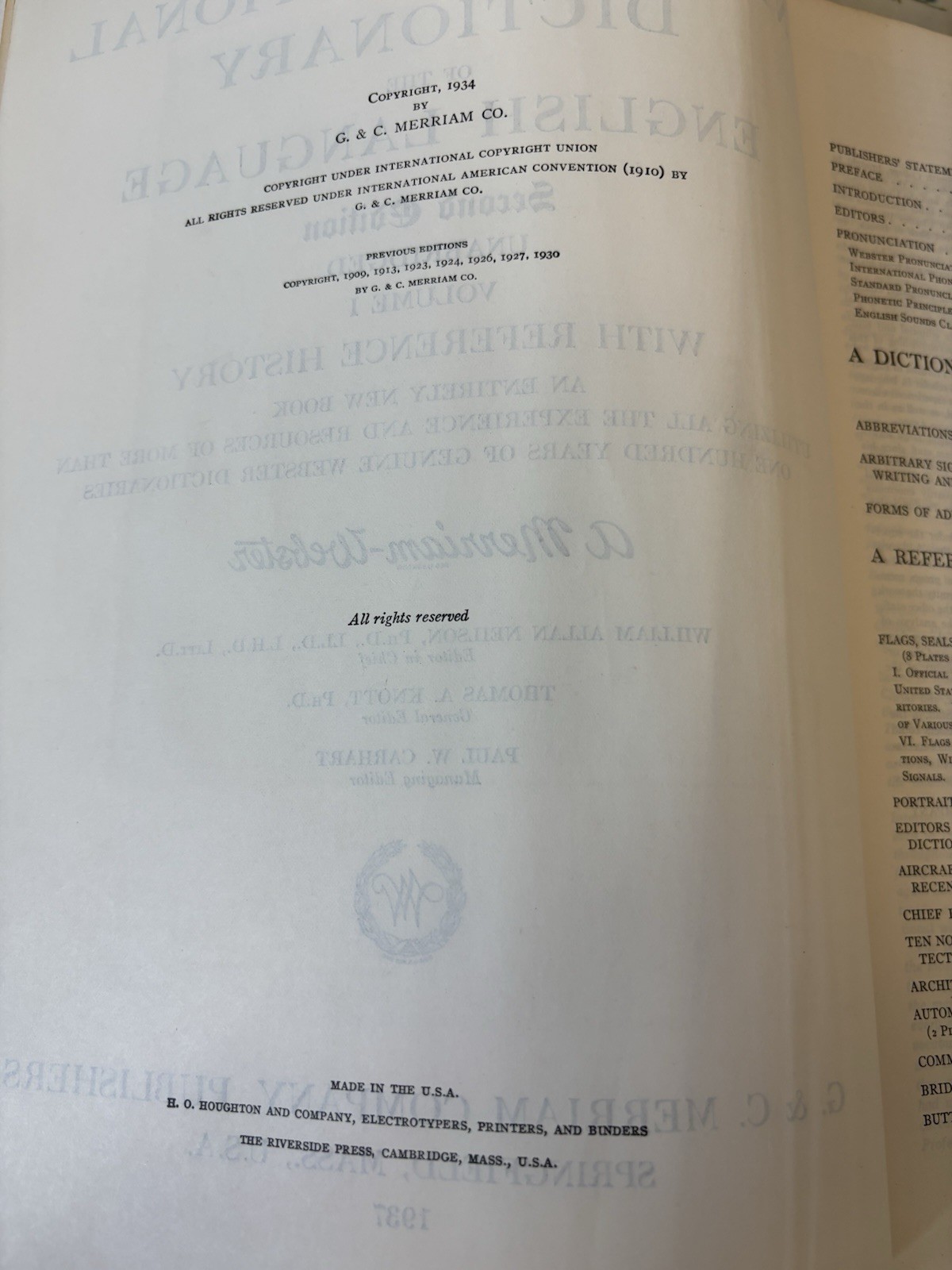 Webster’s New International Dictionary Second Edition Three Volume Set 1937