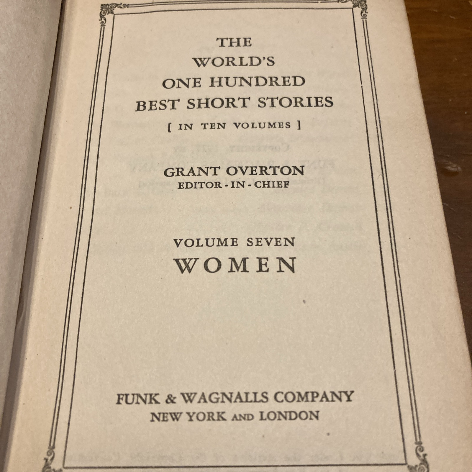 The World’s Best One Hundred Short Stories 1927 Women Vol. 7