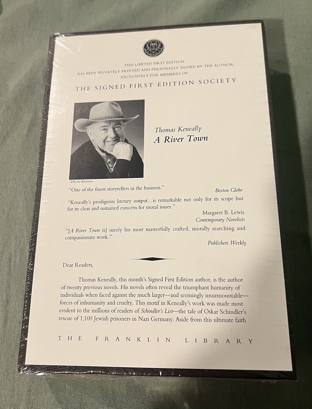 Franklin Library River Town – Thomas Keneally SIGNED 1st Edition New Sealed