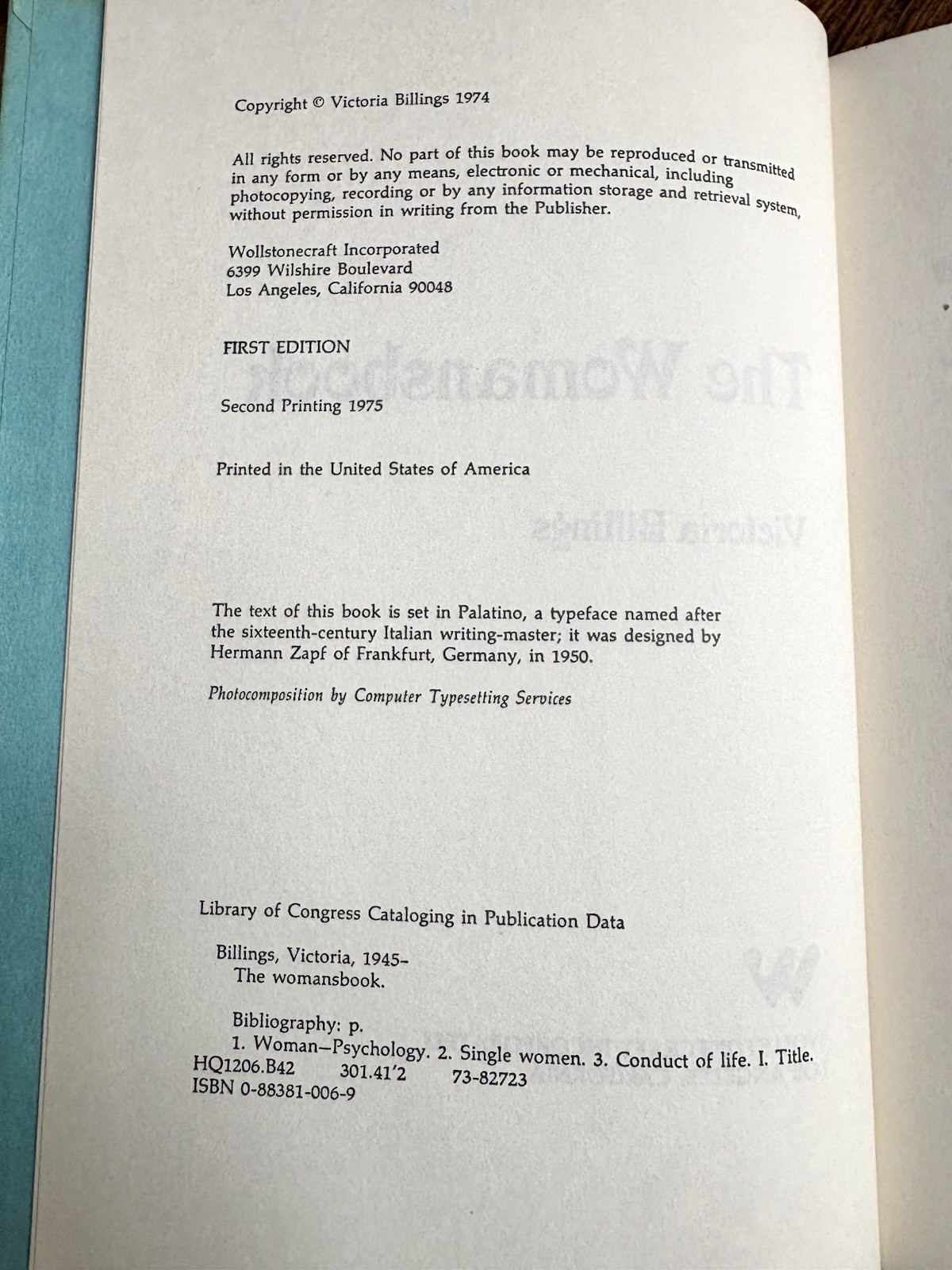 Vintage hardcover first edition second printing 1975 of The Womansbook