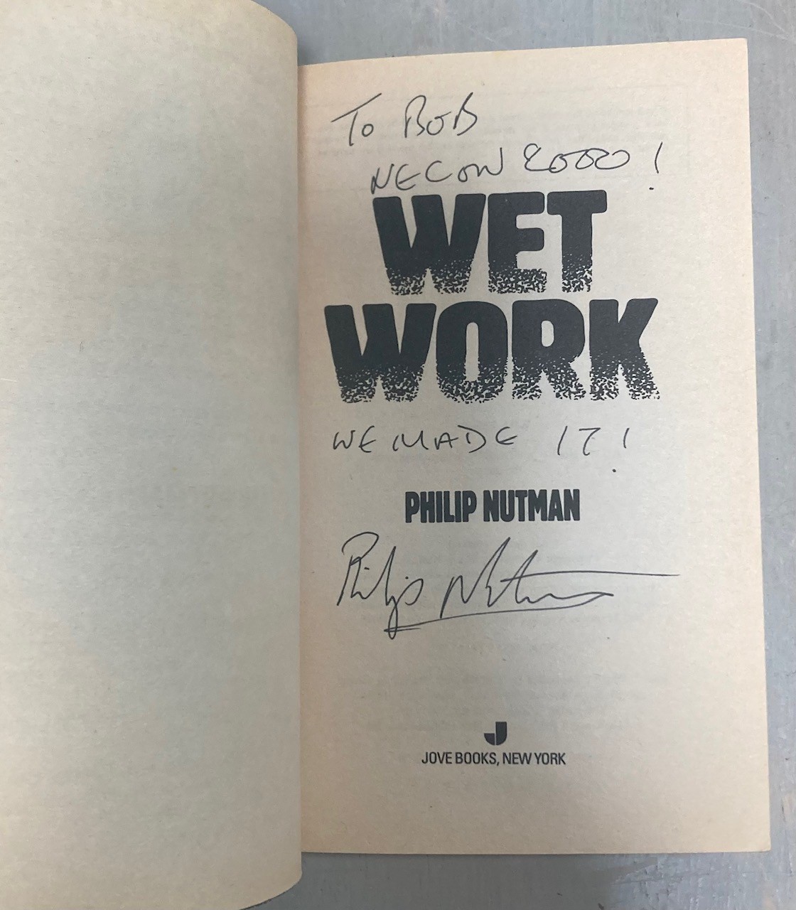 Wet Work Philip Nutman 1993 Jove 2nd Printing Inscribed Signed by Author Horror