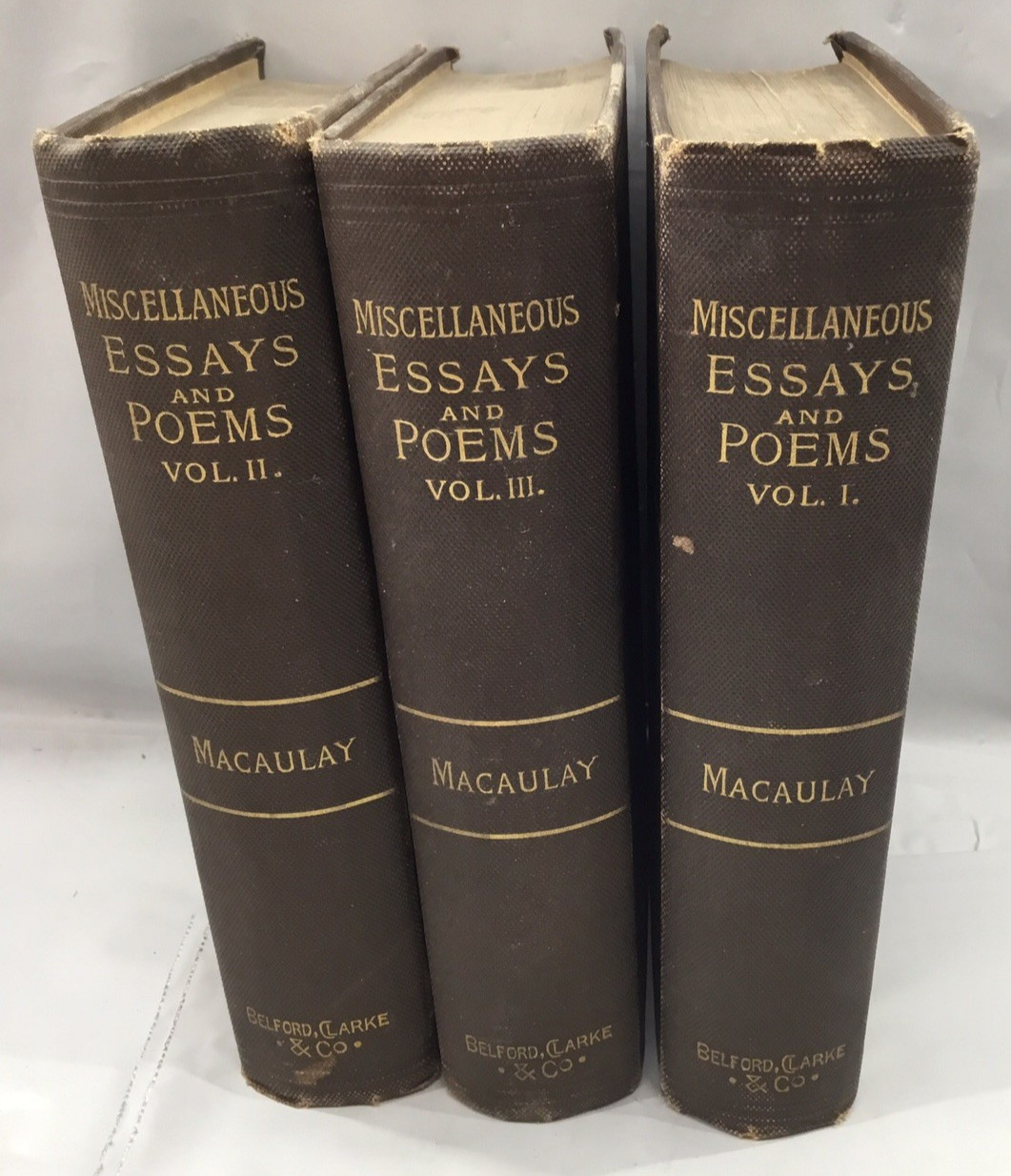 Macaulay Critical Historical & Miscellaneous Essays & Poems 3 Volumes HC 1888