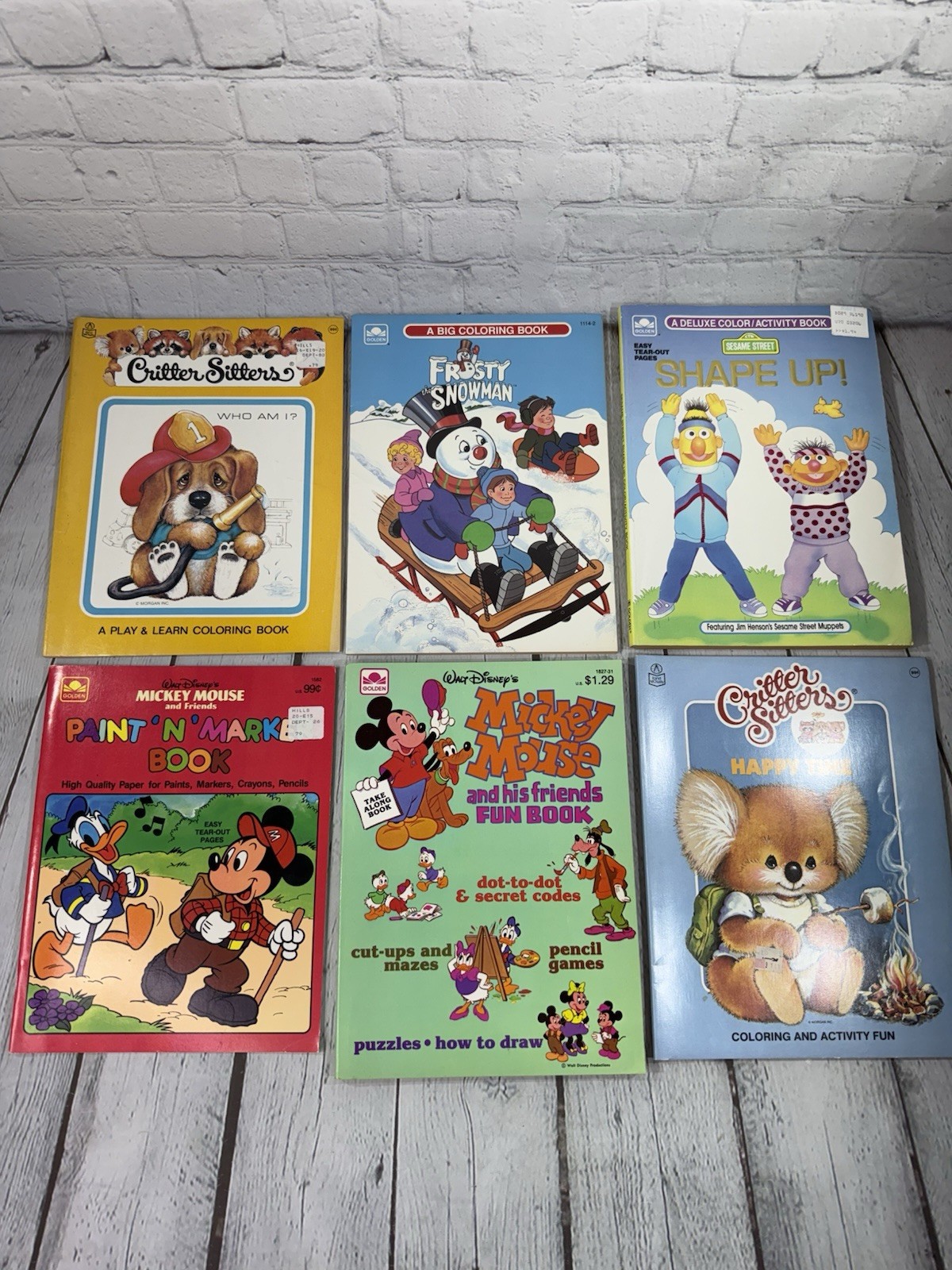 Lot Of 6 Vintage Coloring Books 80’s & 90’s Sesame Street, Mickey Mouse & More