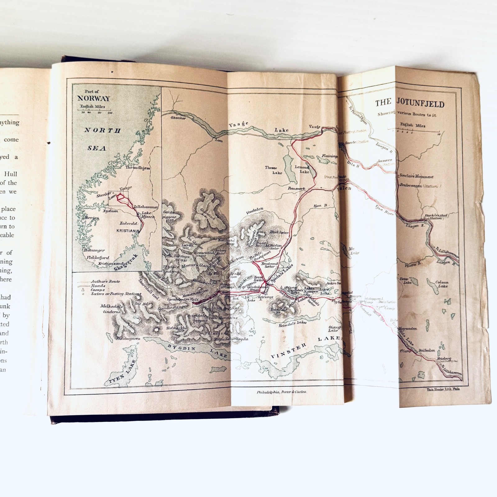 „Three in Norway“ Porter & Coates 1888 Edition Gilt Cover Map Illustrated RARE
