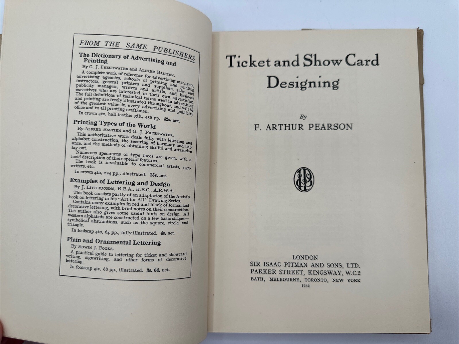 1932 RARE Dust Jacket Ticket and Show Card Designing F. Arthur Pearson