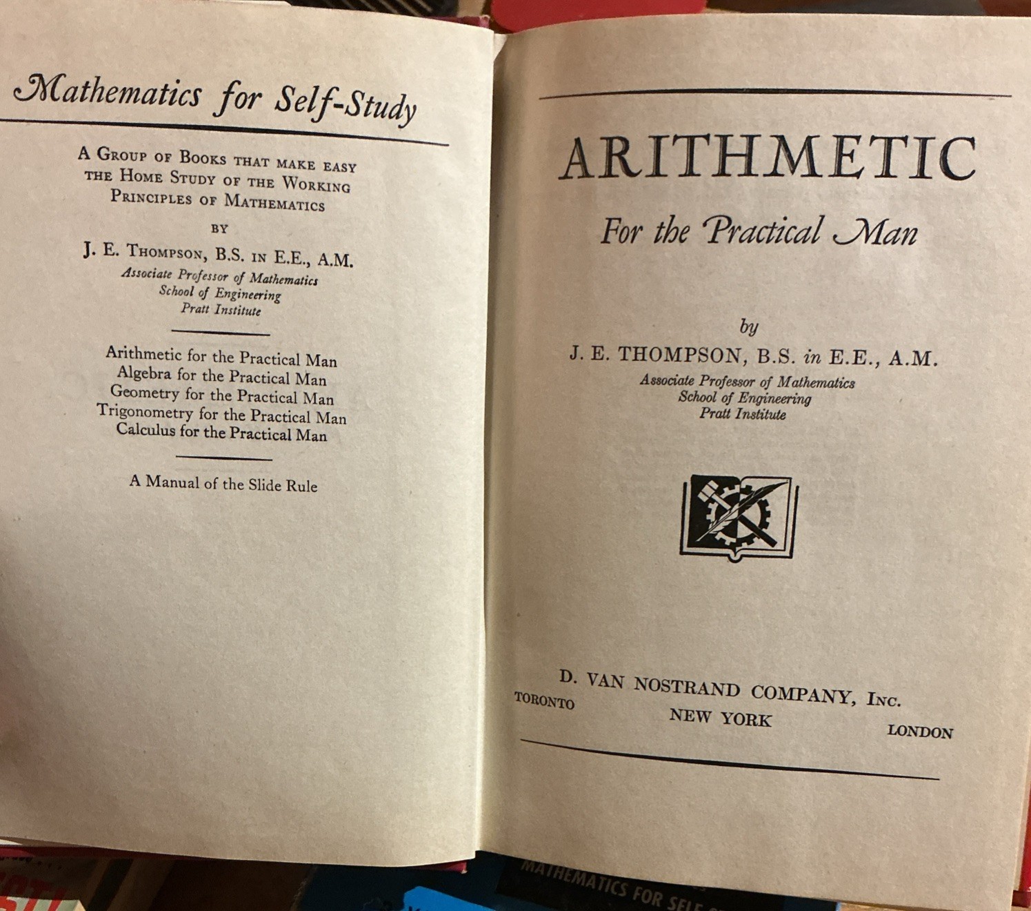 Vtg Mathematics for Self Study J.E. Thompson 2nd Ed 1946 3 Book Set DJ Feynman