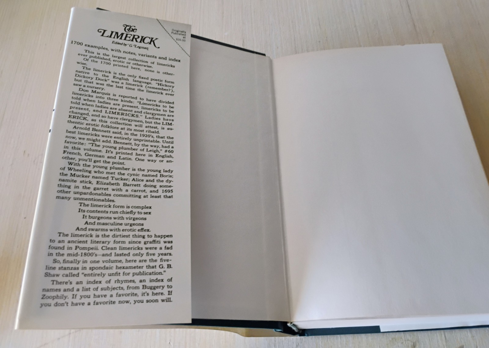 1969 Bell Publishing THE LIMERICK edited by G. LEGMAN super clean HC w/ DJ ex+