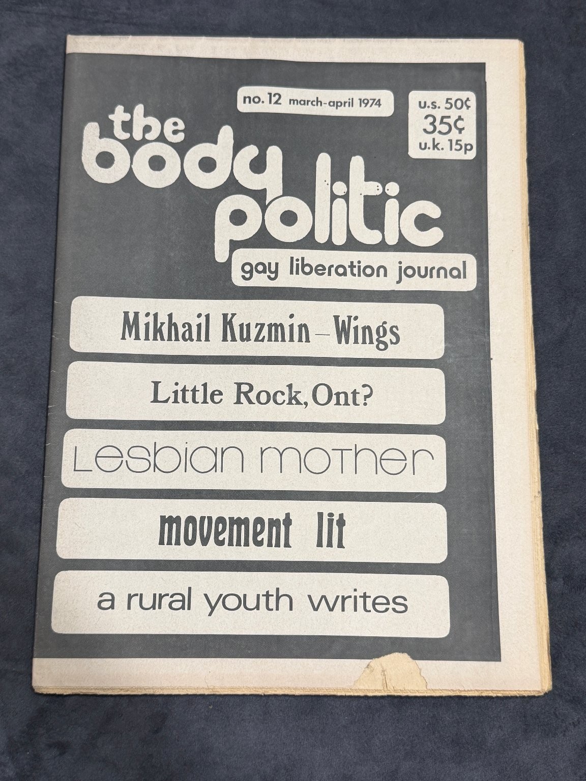 The Body Politic No. 12 March-April 1974 Gay Liberation Journal LGBTQ Vintage