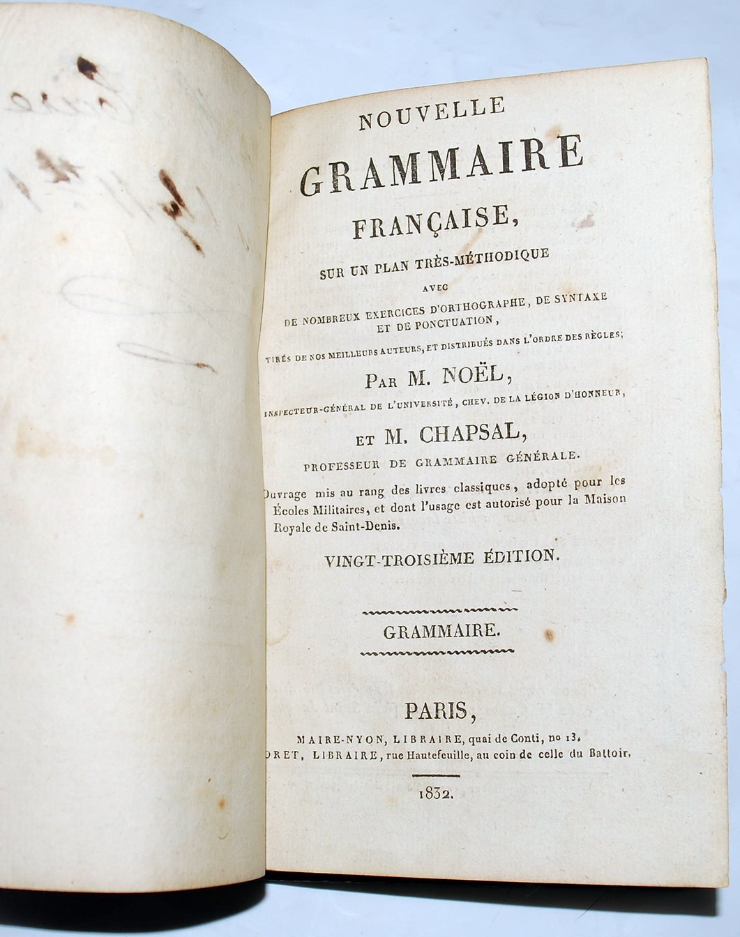 Nouvelle Grammaire Francaise 1832 French Grammar Book – RARE – Front Cover Loose