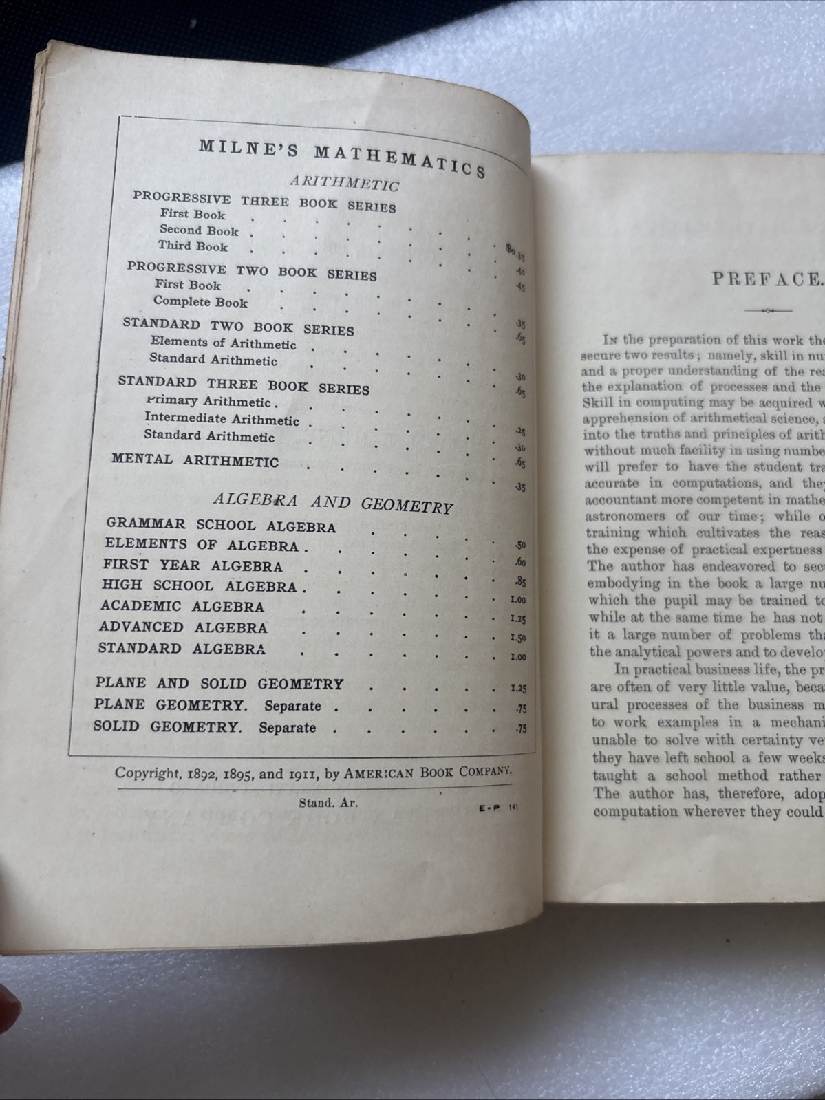 Rare Standard Arithmetic William J Milne 1895 Hardcover American Book Company