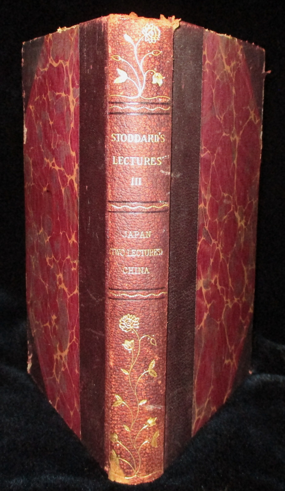 1907 JOHN L STODDARD’S LECTURES Vol 3 Japan & China Qrtr Leather Marbled Boards