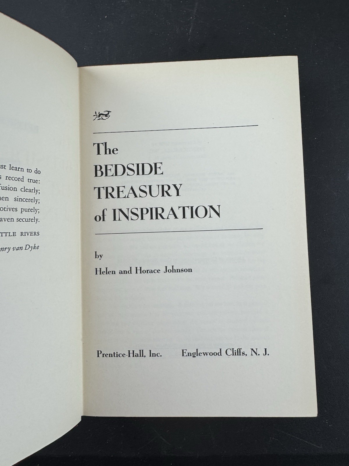 The Bedside Treasury Of Inspiration. 1956. First Edition. Prentice Hall