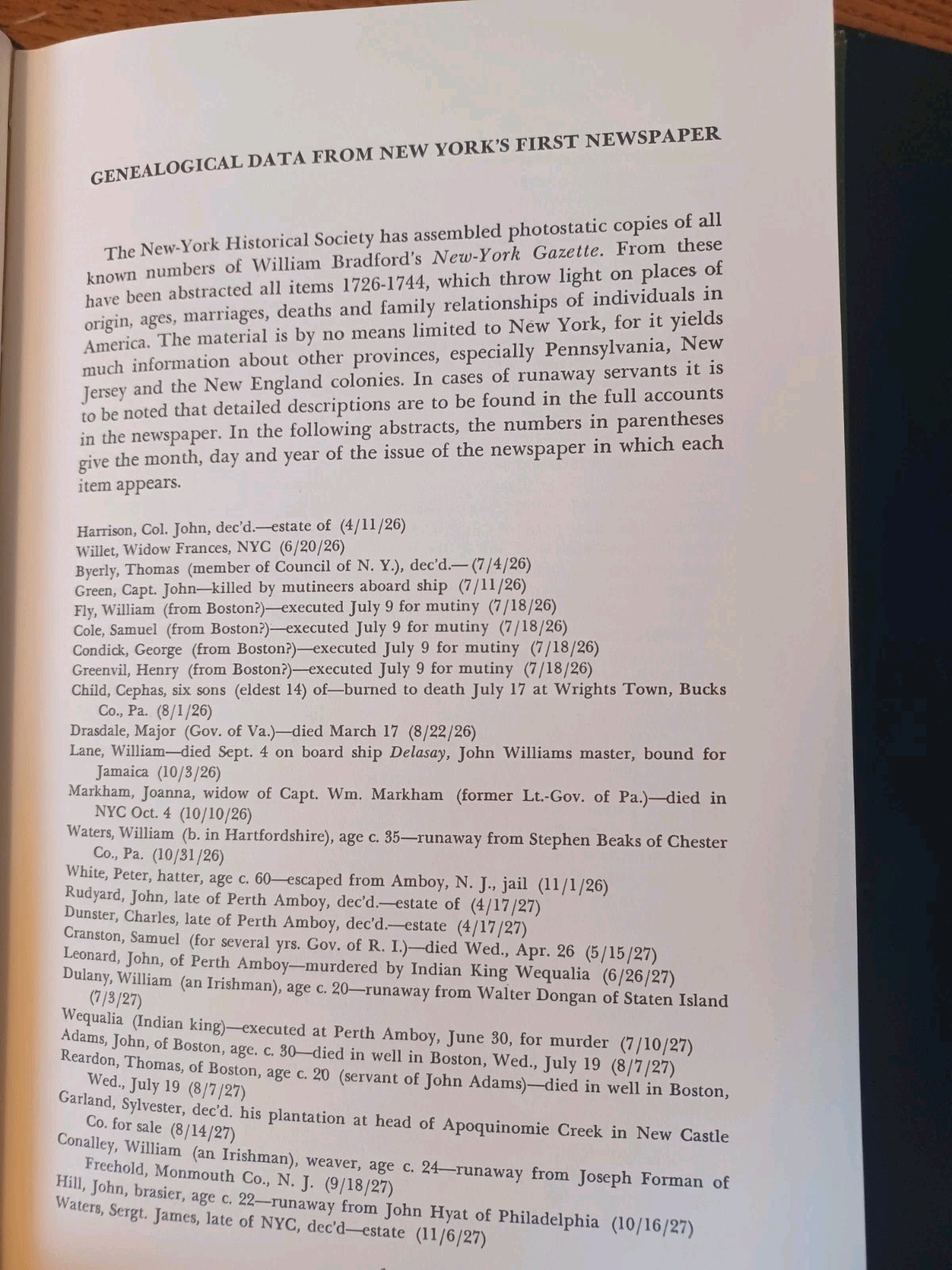 Genealogical Data from Colonial New York Newspapers Kenneth Scott HC 1977