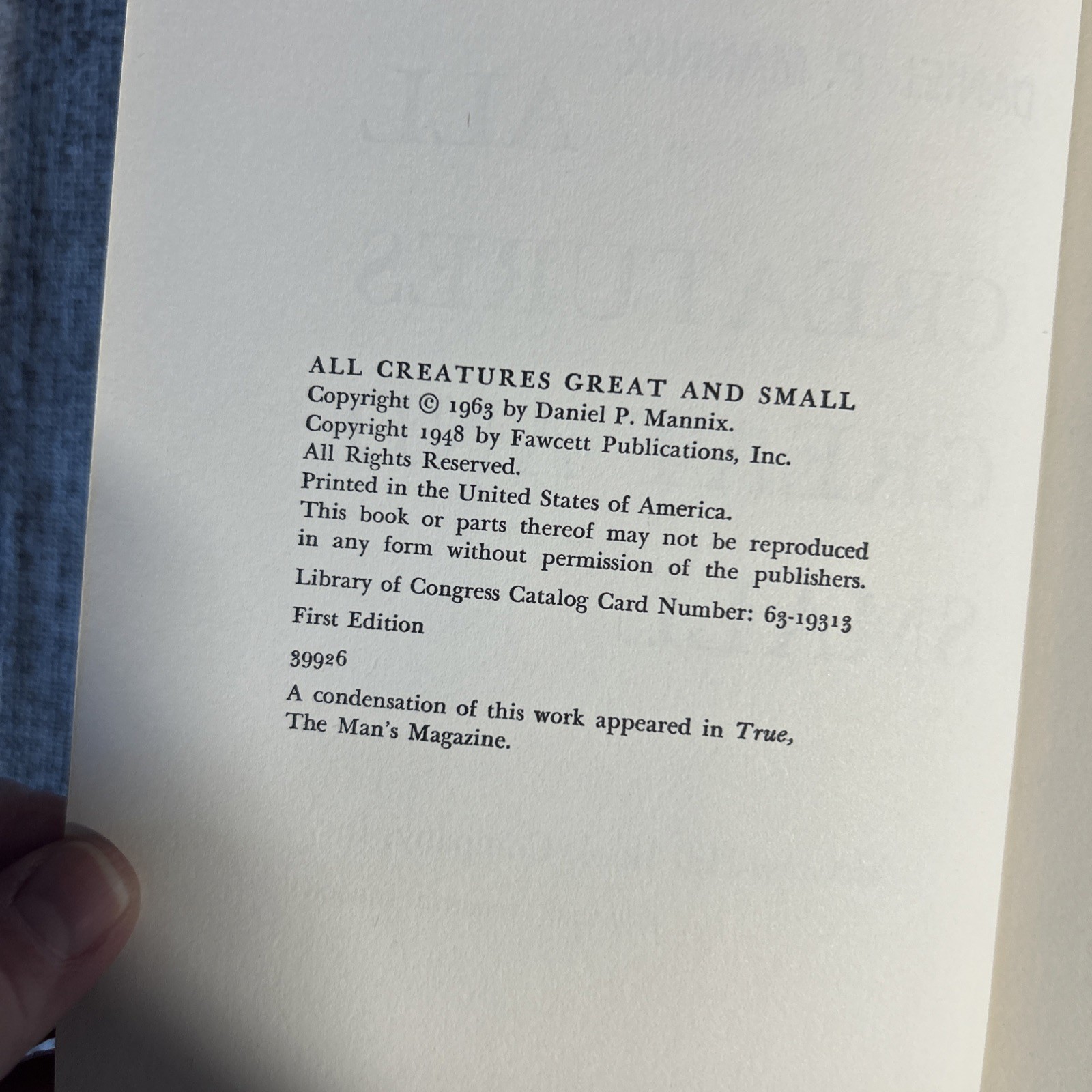 All Creatures Great and Small:Daniel P. Mannix,1963 McGraw-Hill,Veterinaria 1st