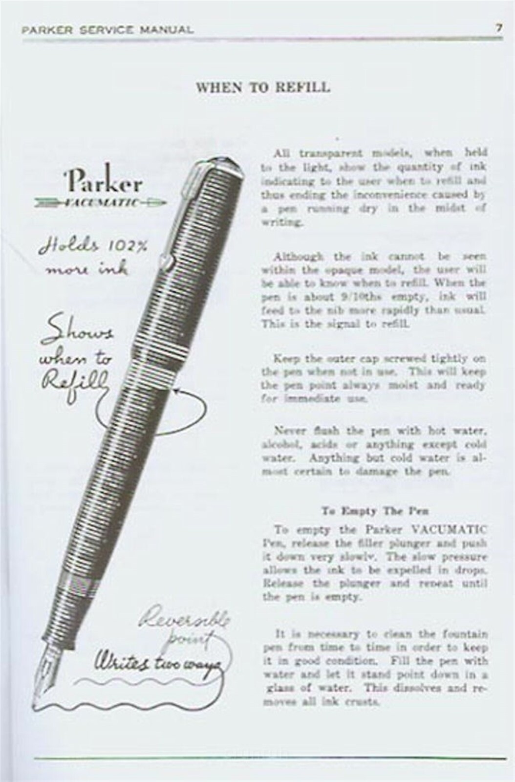 Parker Pen Repair Manual reprint by the Parker Pen Company with 110 b/w drawings