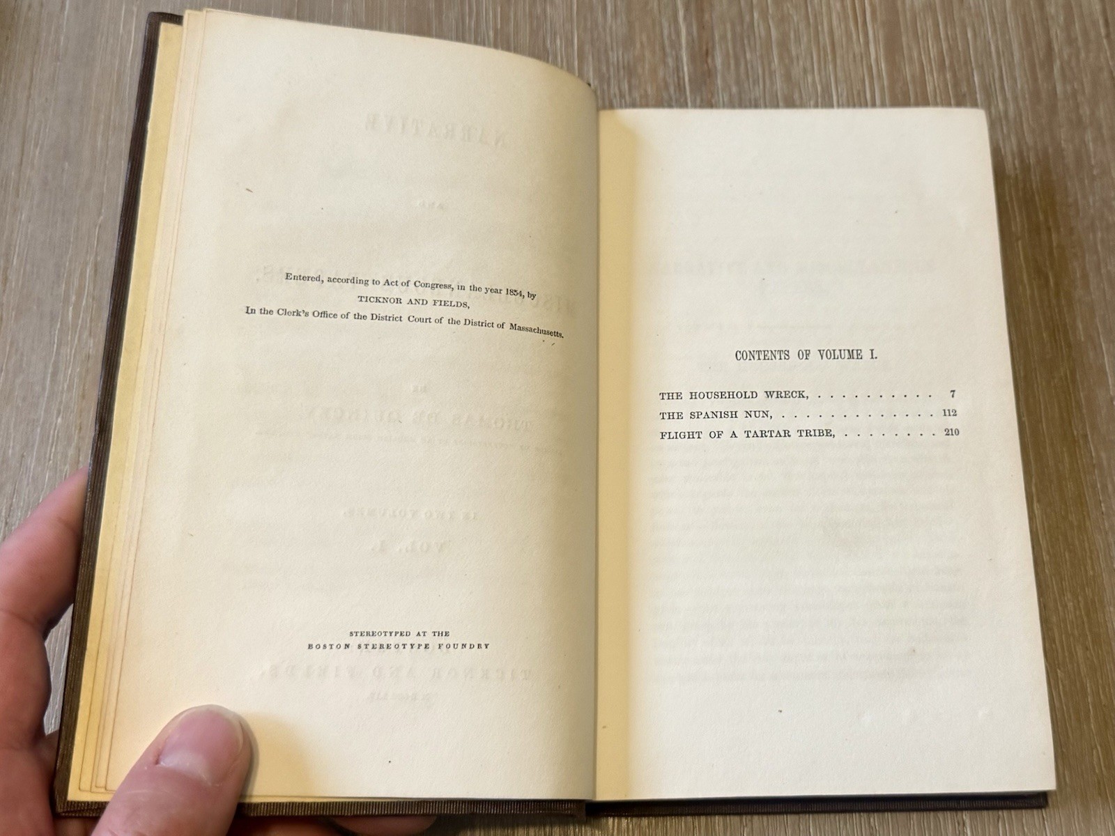 Narrative & Misc. Papers by Thomas De Quincey 1854 HC / 2 Volume Antique Set