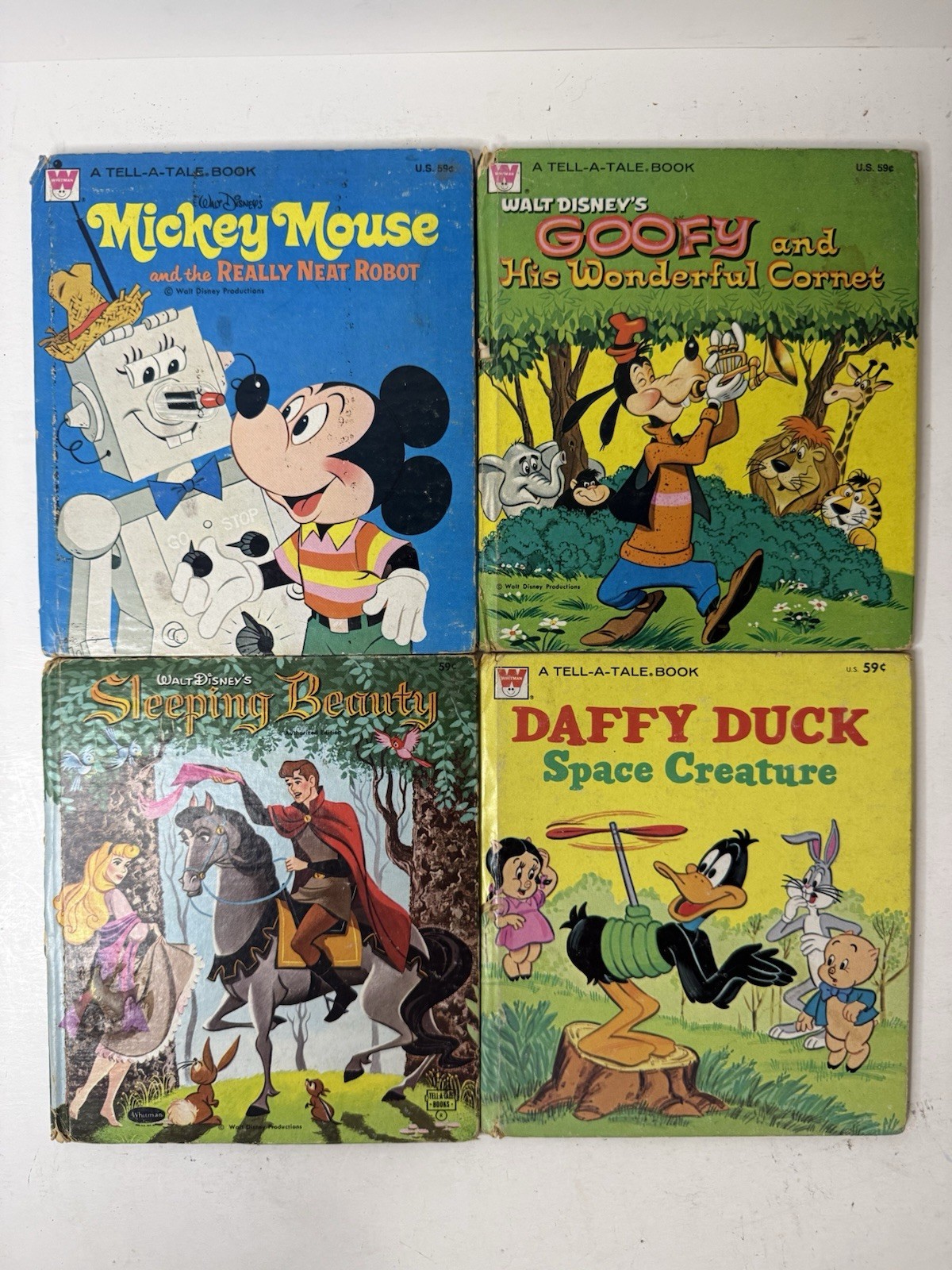 Lot 4 Vintage Whitman Tell-A-Tale Books Sleeping Beauty Daffy Duck Mickey Mouse