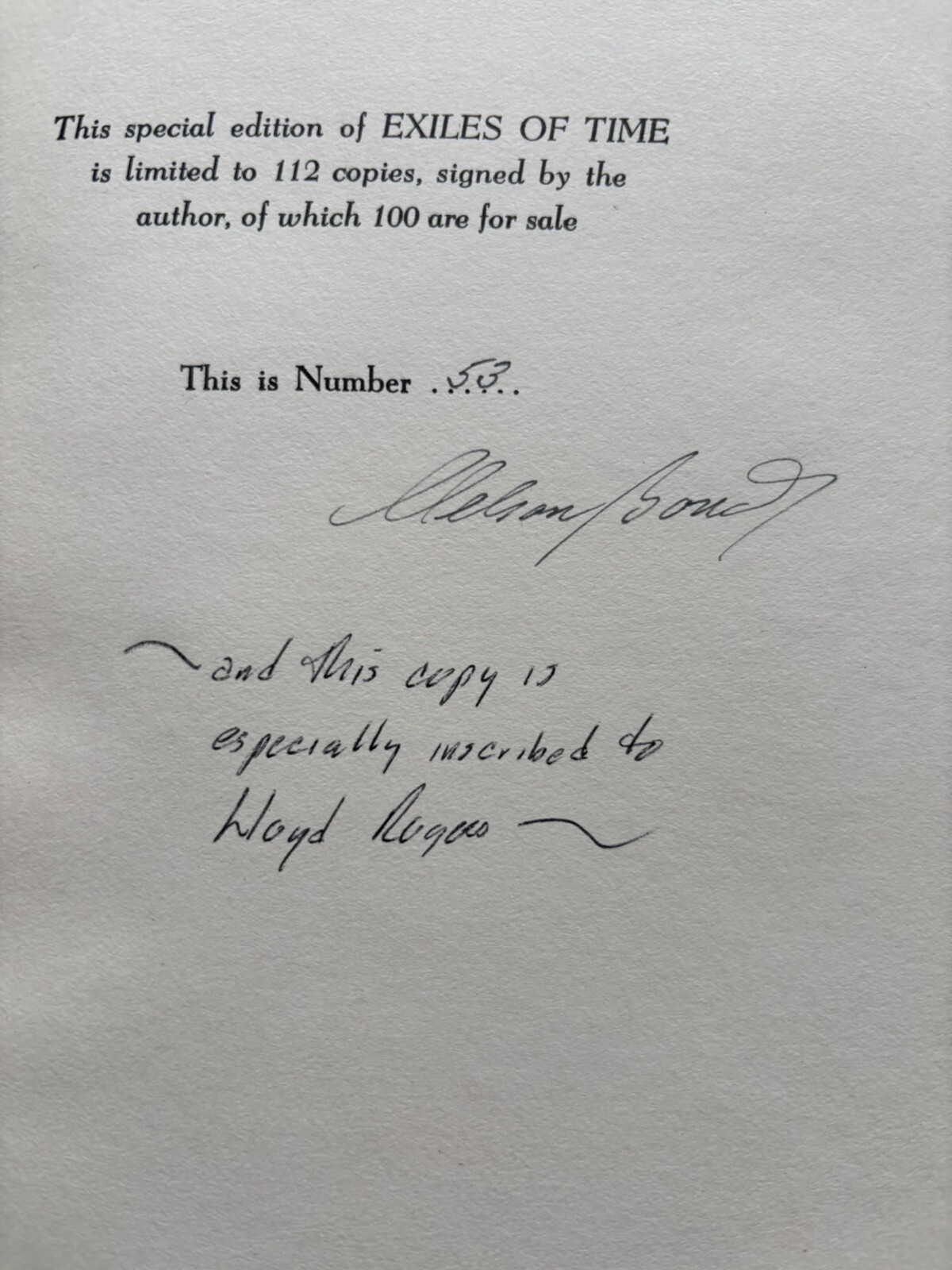 Exiles Of Time Nelson Bond 1949 Signed Numbered 1st Edition Scfi Weird Fiction