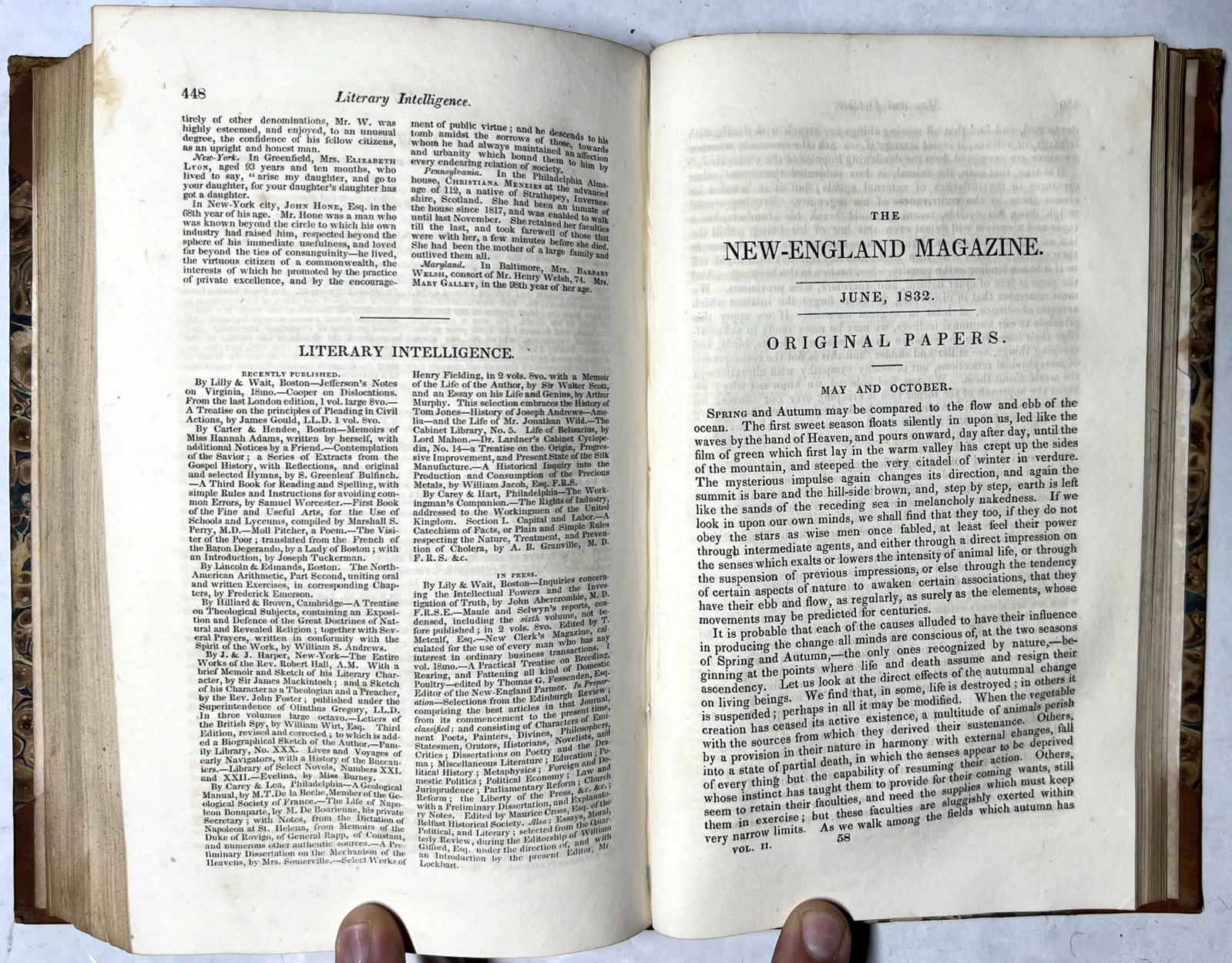 1832 NEW ENGLAND MAGAZINE BUCKINGHAM VOL II JAN-JUNE OREGON MAINE NEW HAVEN RARE