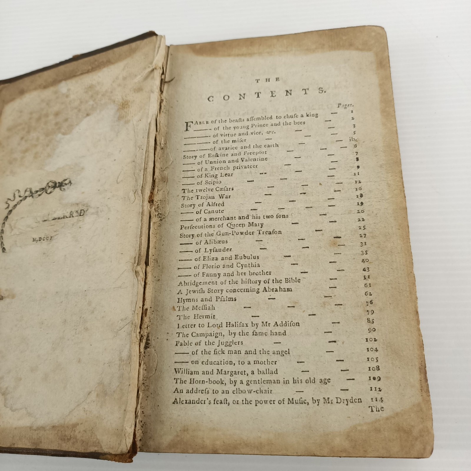 Antique Leather Bound Book Collection Fables Poems 18th Century Foxing Wear