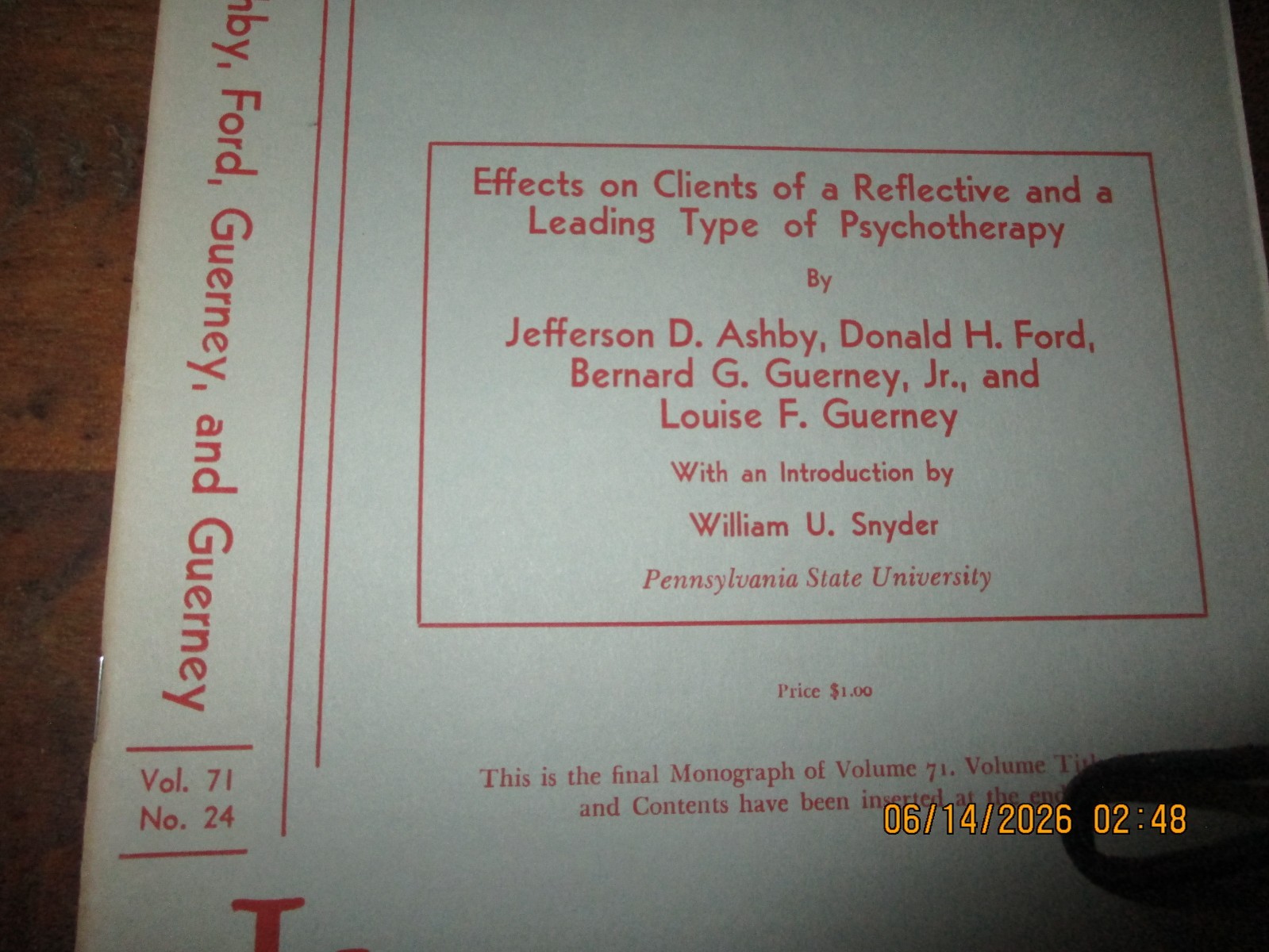 Psychological Monographs 1956, Vol 70, 2 issues & 1957, Vol. 71, 4 issues