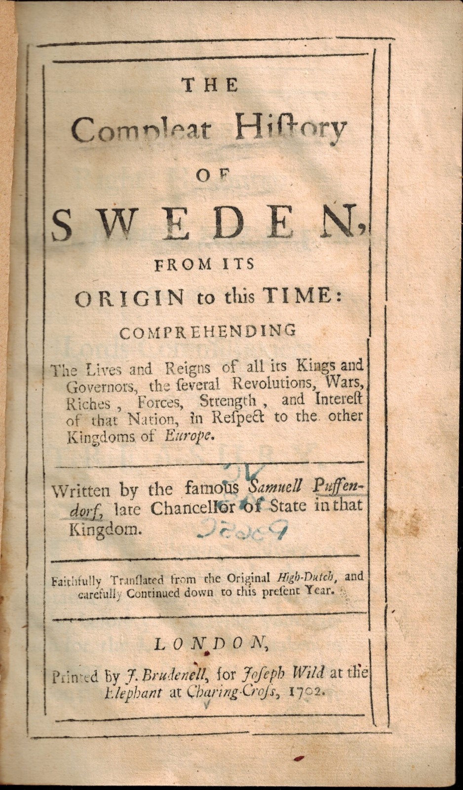 RARE 1702 Compleat History of Sweden Swedes Swedish People European War Europe