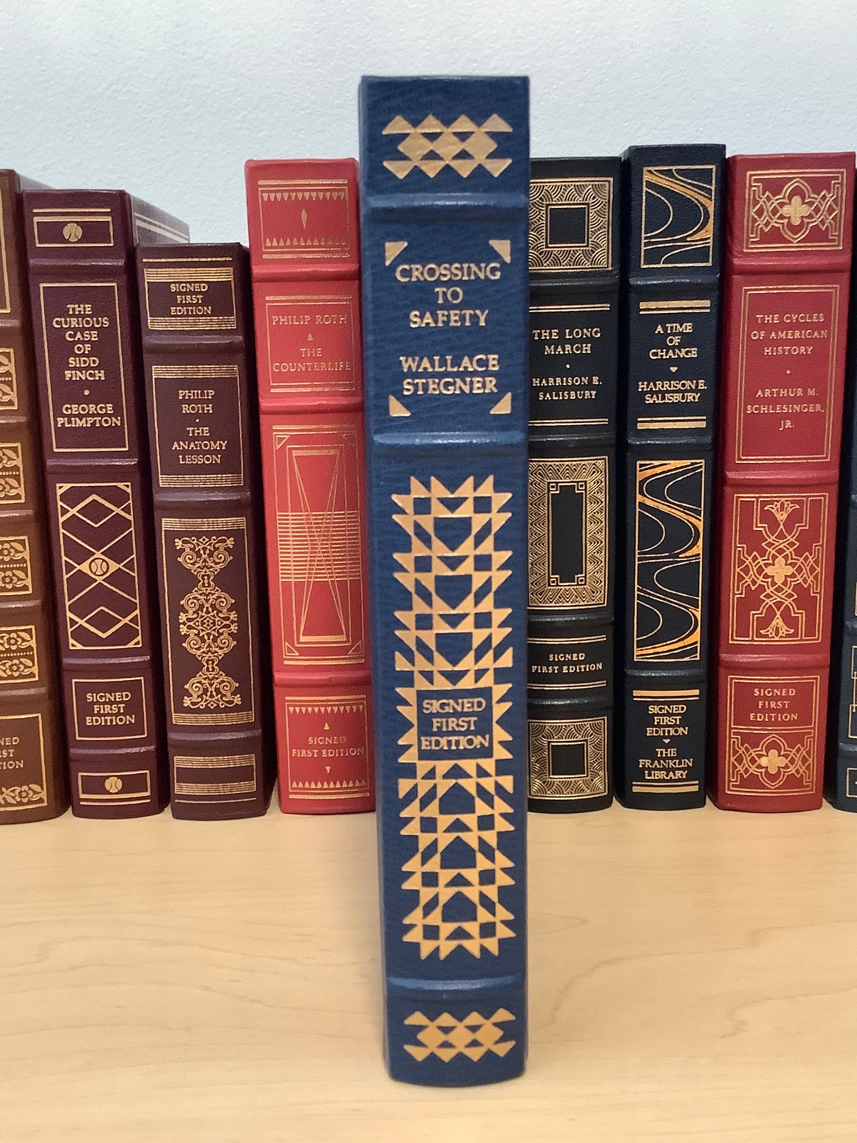 Crossing To Safety by Wallace Stegner – Signed First Edition – Franklin leather
