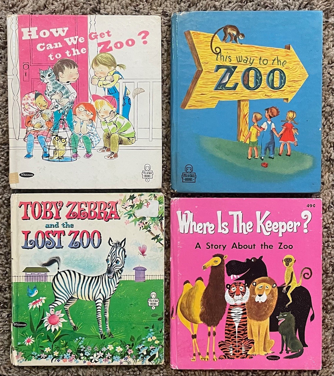 4 Vintage Whitman TELL-A-TALE BOOKS – ALL ZOO THEMED!