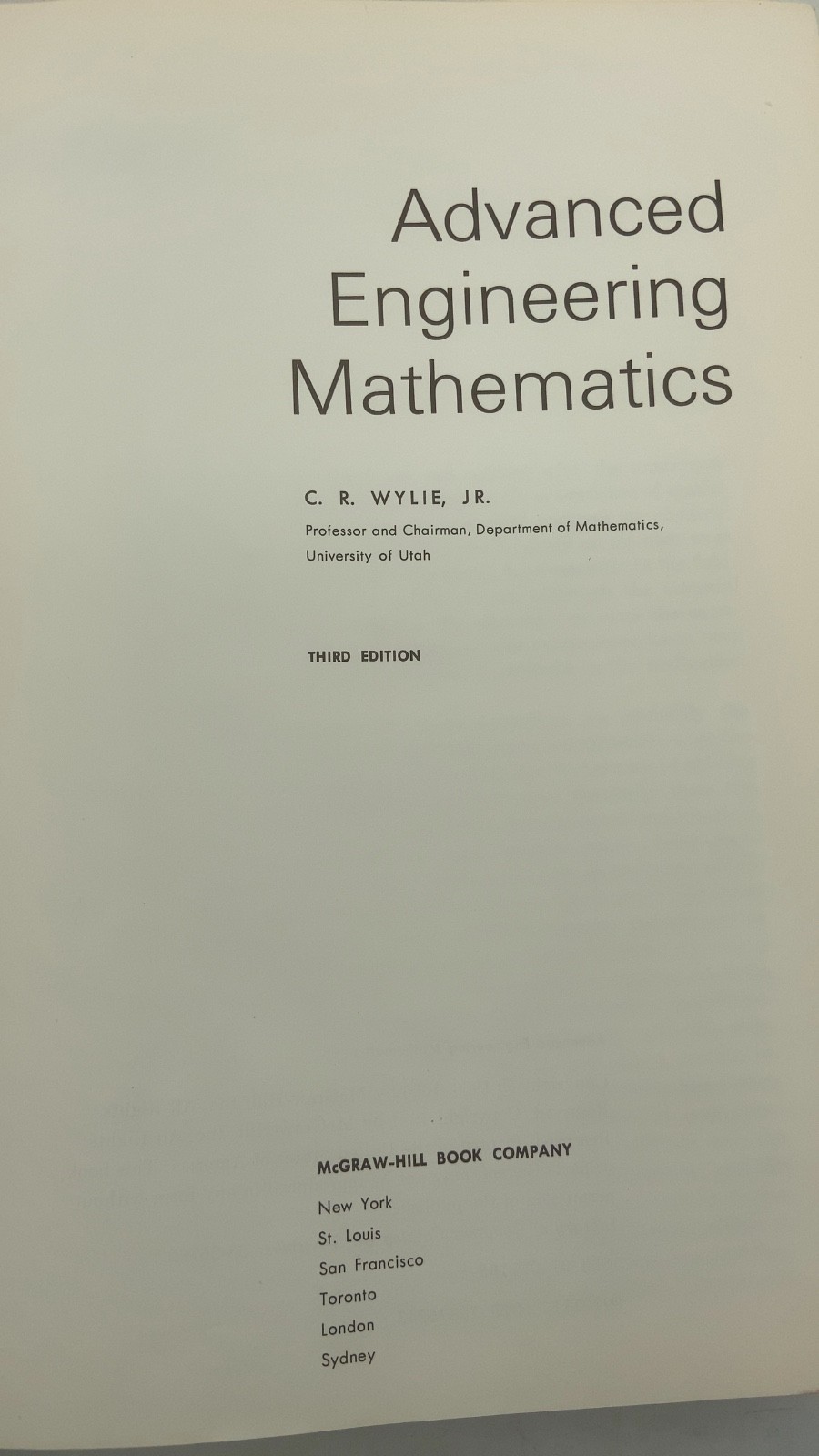 Advanced Engineering Mathematics C. R. Wylie, Jr. Hardcover 1966