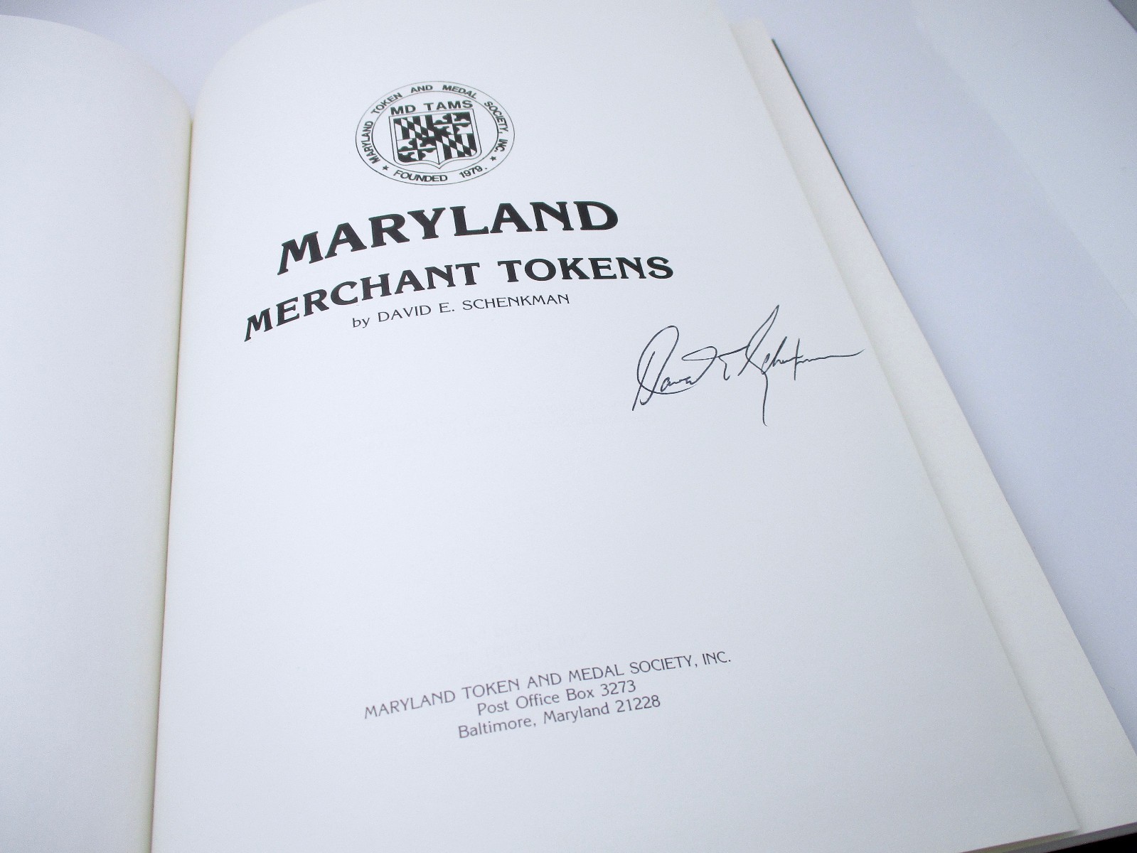 •• Signed • Maryland Merchant Tokens • Schenkman 1986 1st Edition Hardcover Book
