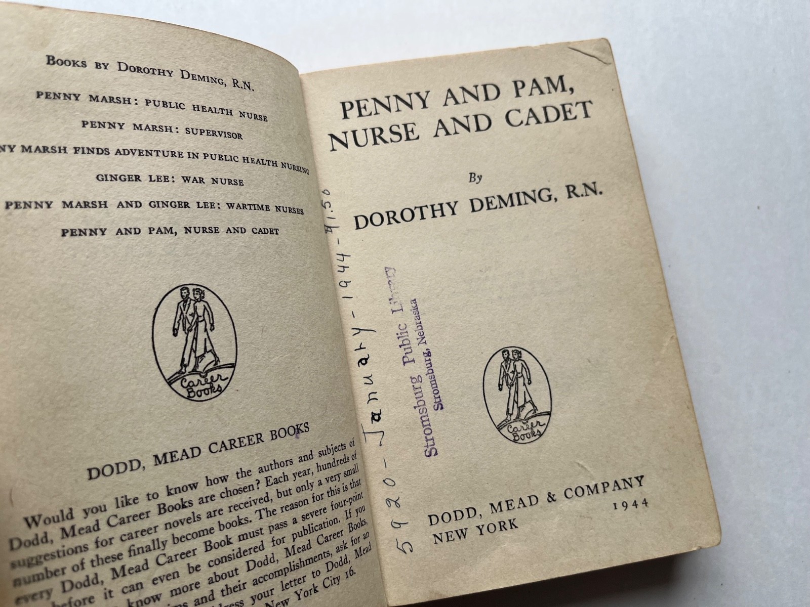 Penny and Pam, Nurse and Cadet | Dorothy Deming | Dodd | Vintage Hardcover 1944