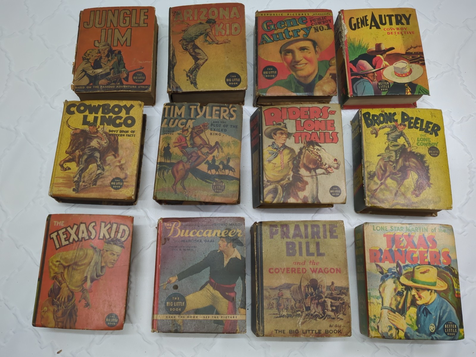 VINTAGE 12 BIG LITTLE BOOKS IN LOWER GRADE CONDITION WESTERNS ACTION