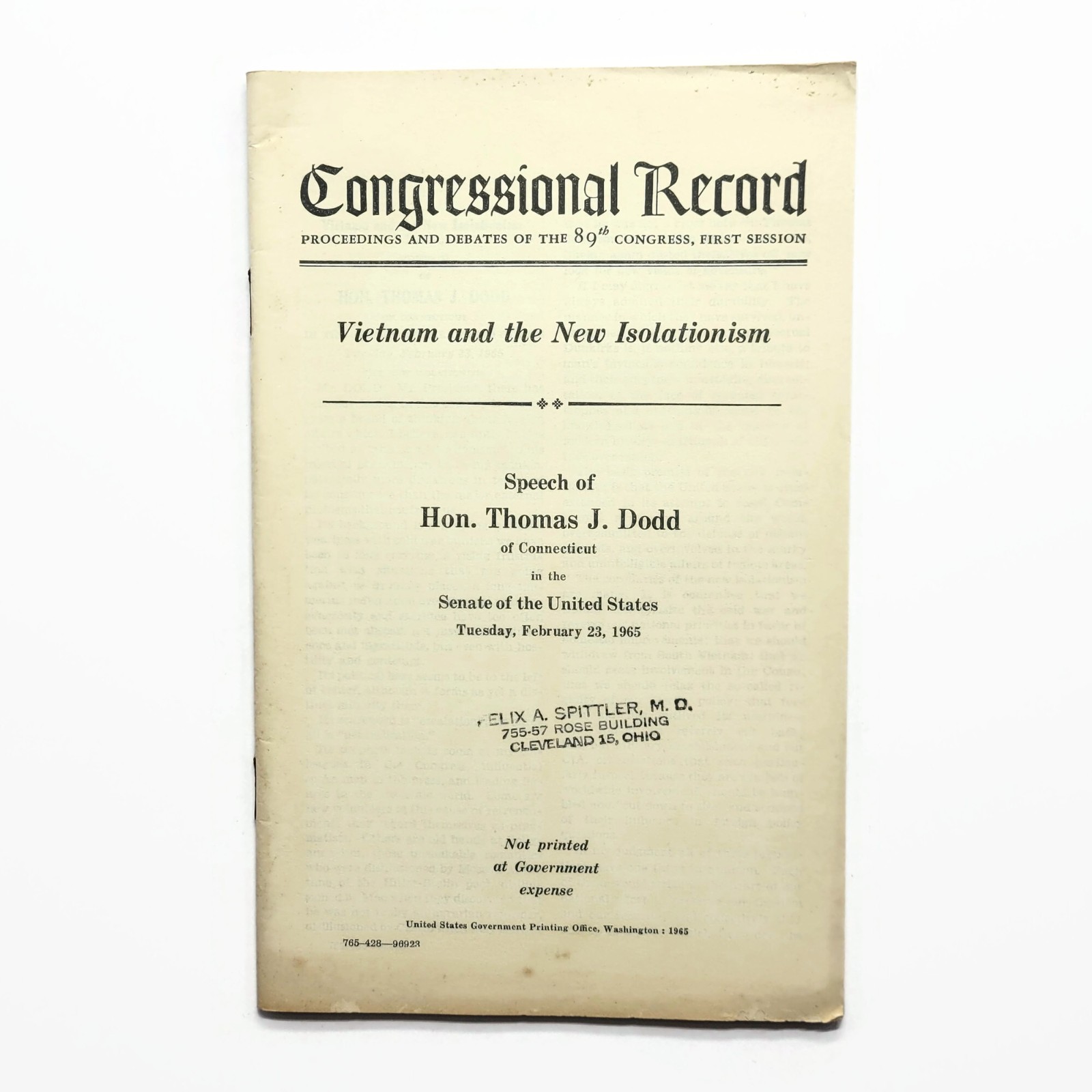 Vintage 1965 Vietnam War Politics Thomas J Dodd Senate Speech US Government