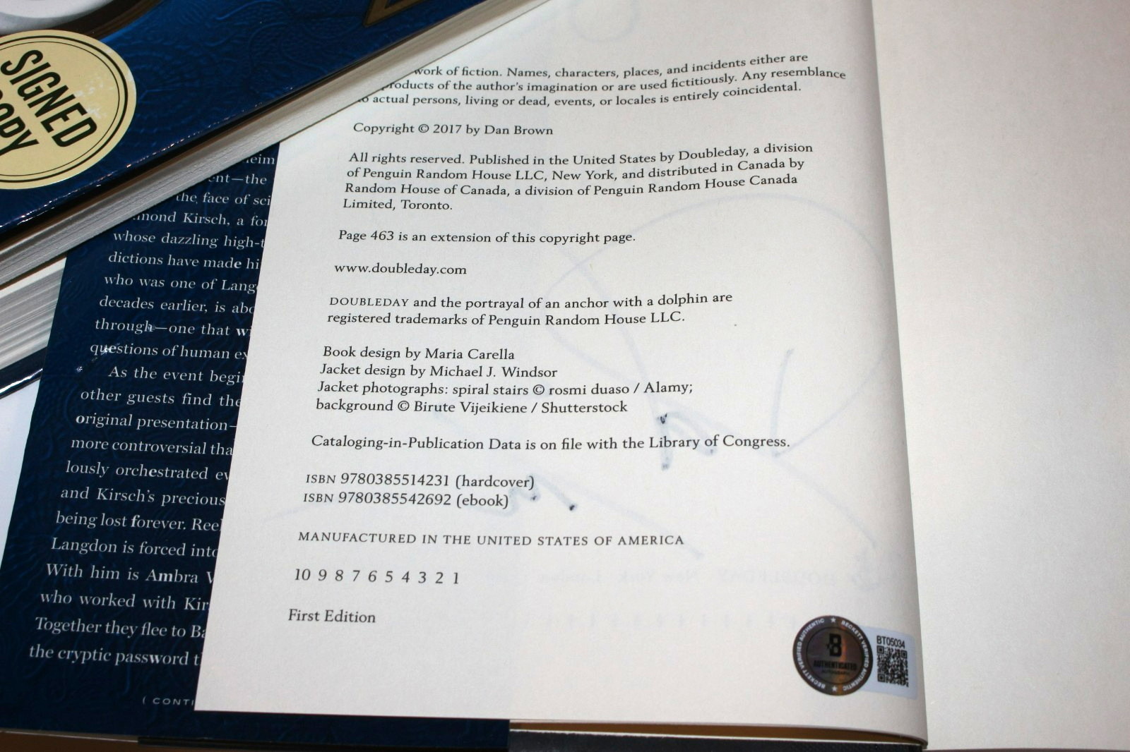 AUTHOR DAN BROWN SIGNED ‚ORIGIN‘ HARDCOVER FIRST EDITION BOOK ROBERT LANGDON