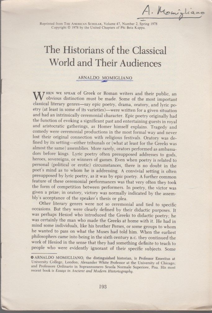 The Historians of the Classical World and Their Audiences. [From: The American S