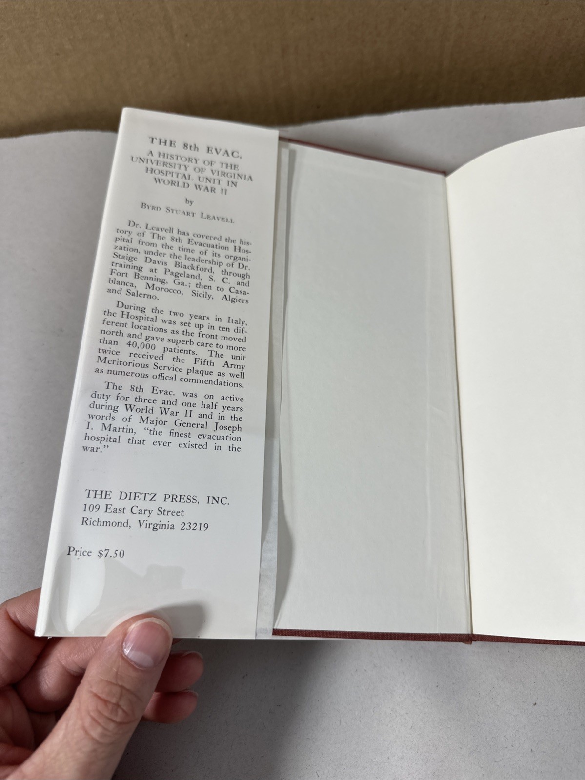 The 8th Evac History University Virginia Hospital Unit WWII 1970 First Ed Book