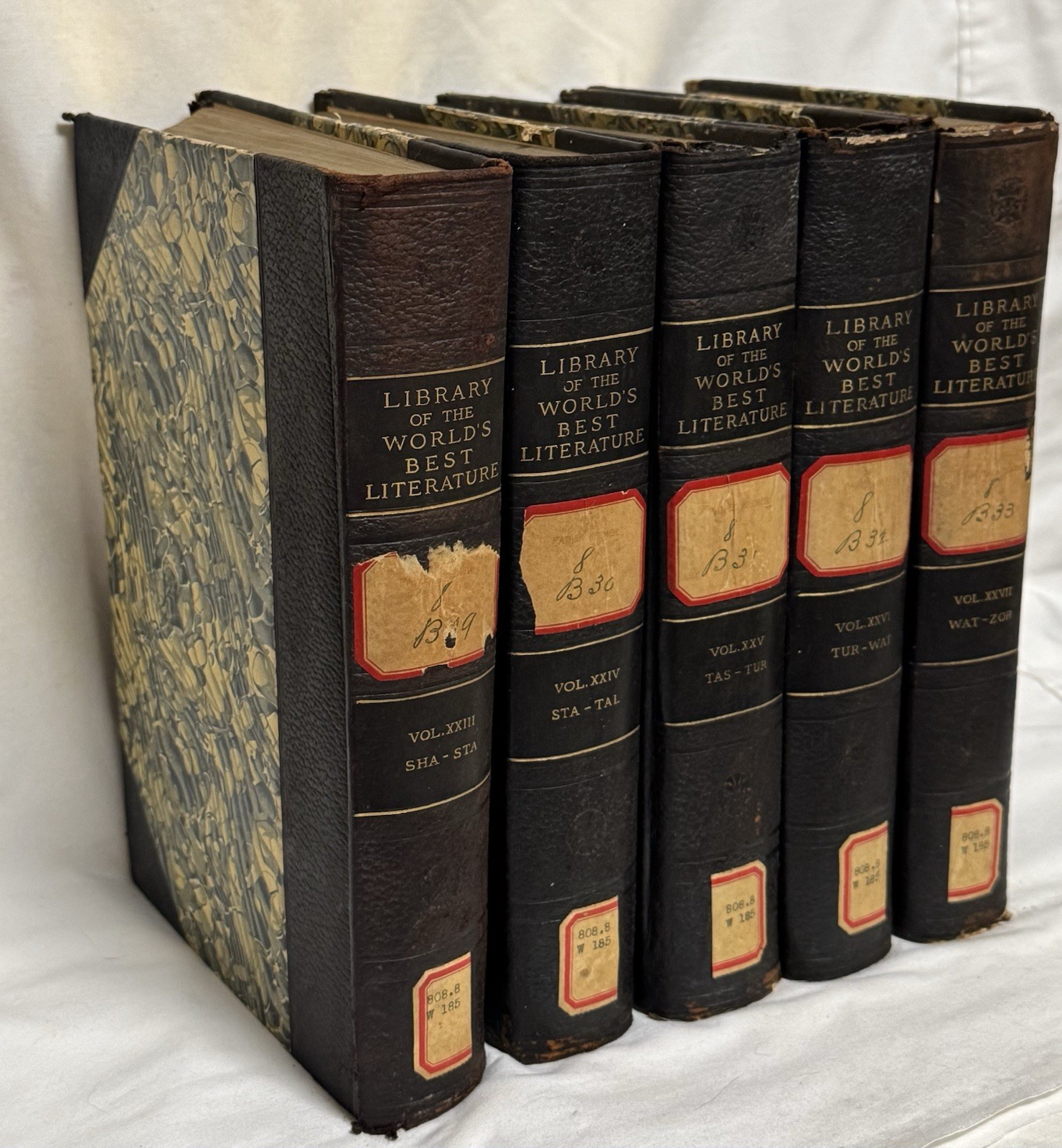 1902 Library of Worlds Best Literature Books Lot of 5 Vol 13-17 Marble Decor